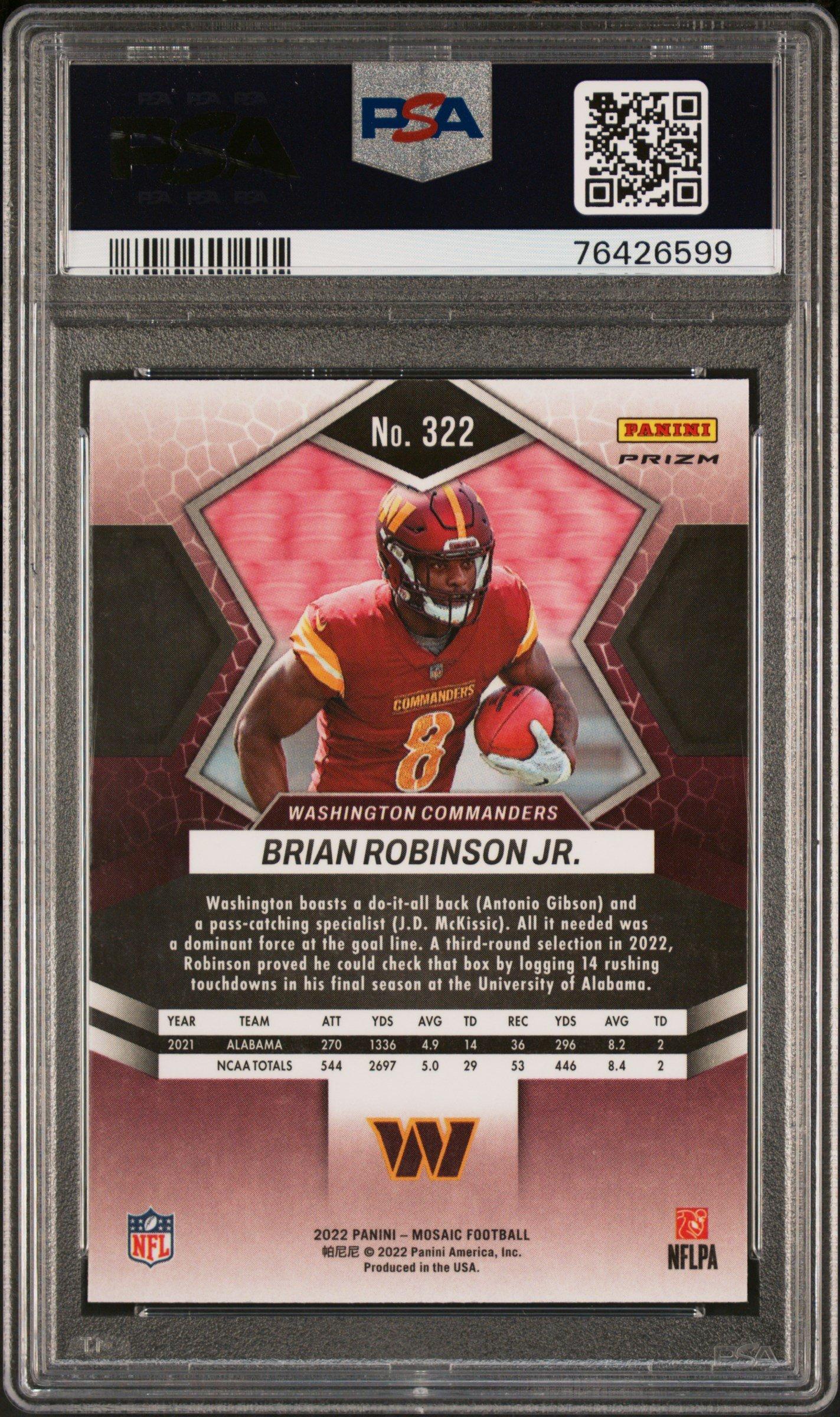 2022 Panini Mosaic 322 Brian Robinson Jr. White Sparkle PSA 10