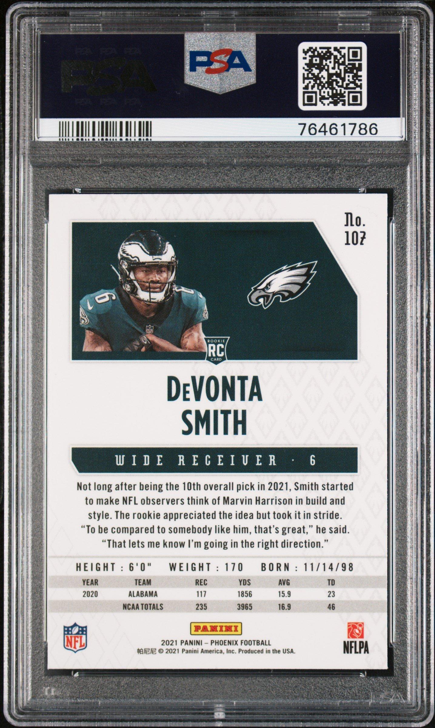 2021 Panini Phoenix 107 Devonta Smith Fire Burst PSA 9