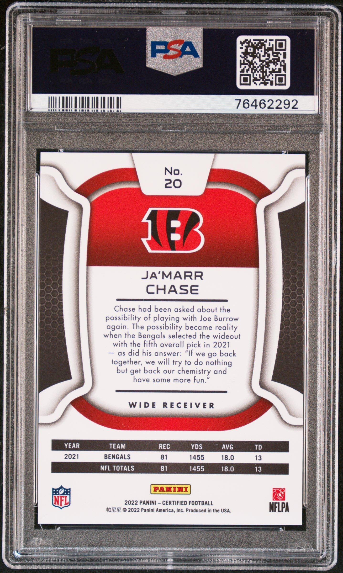 2022 Panini Certified 20 Ja’marr Chase Mirror Gold PSA 9