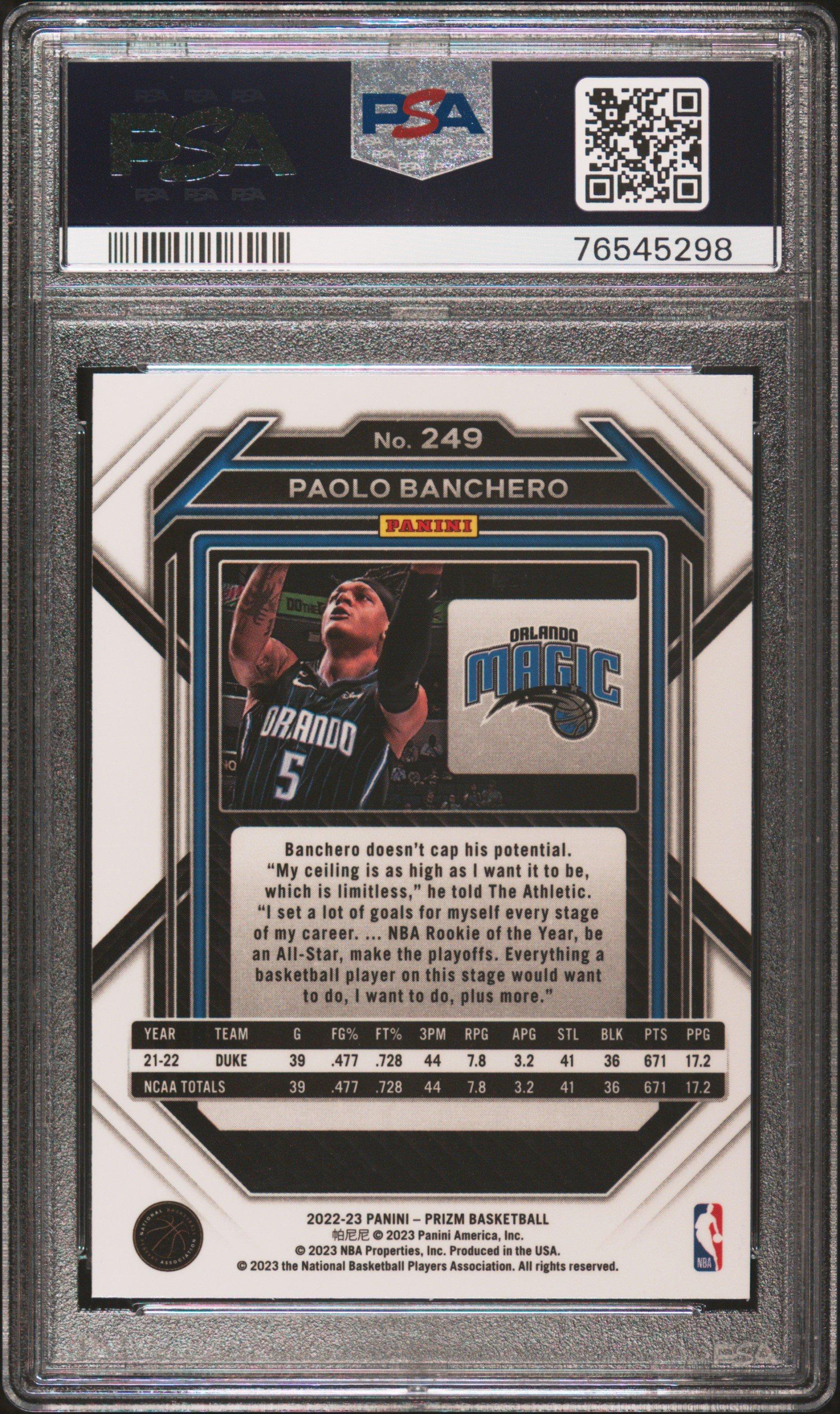 2022 Panini Prizm 249 Paolo Banchero PSA