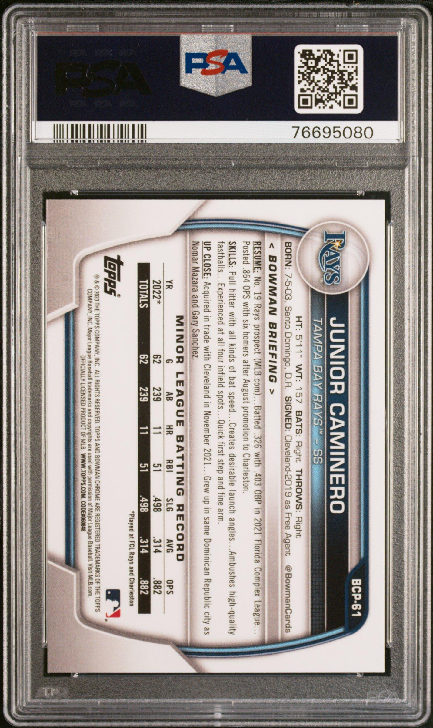2023 Bowman Sapphire Edition Chrome Prospects Bcp61 Junior Caminero PSA 10