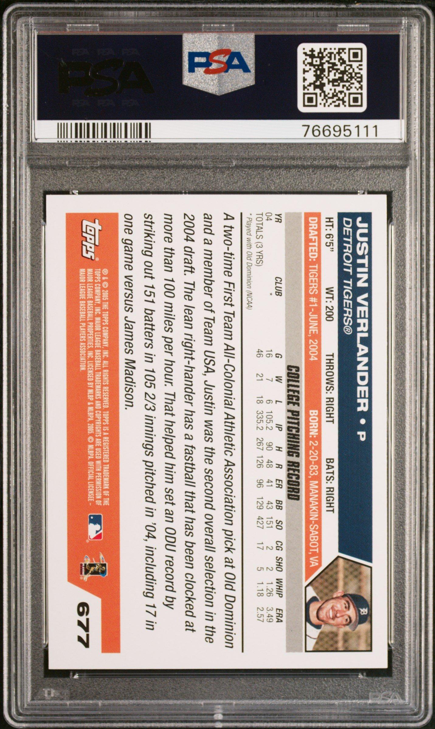 2005 Topps 677 Justin Verlander PSA 9