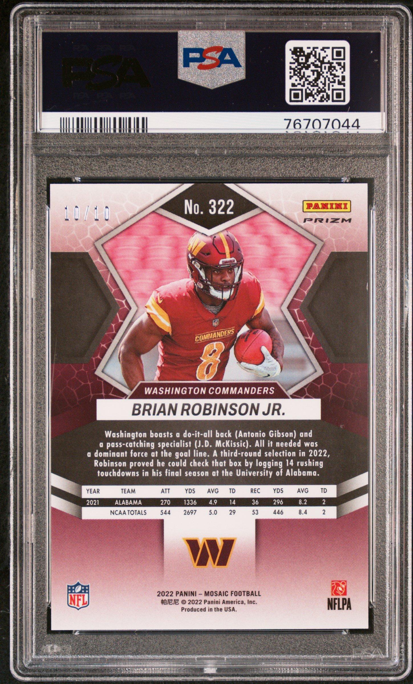 2022 Panini Mosaic 322 Brian Robinson Jr. No Huddle Gold PSA 10