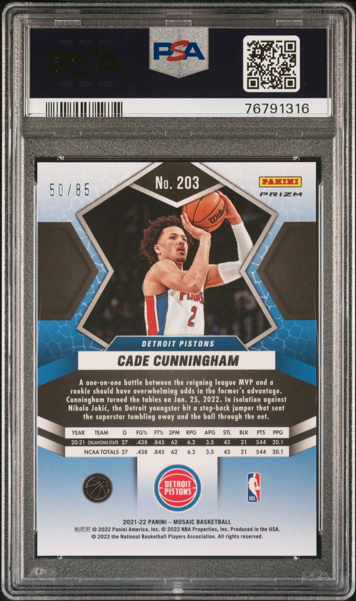 2021 Panini Mosaic Cade Cunningham Blue Fast Break PSA 10