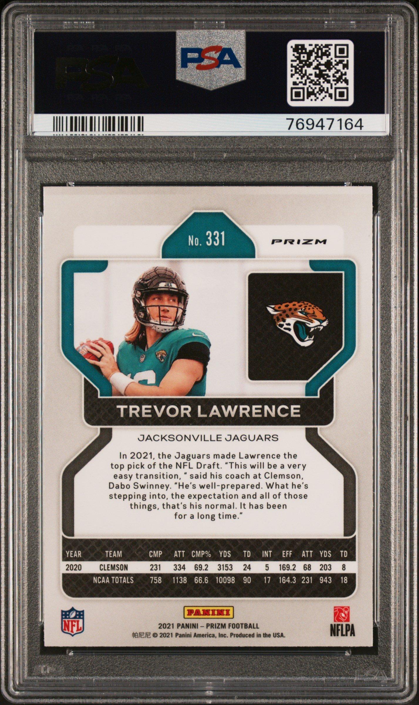 2021 Panini Prizm 331 Trevor Lawrence Light Blue Prizm PSA 9