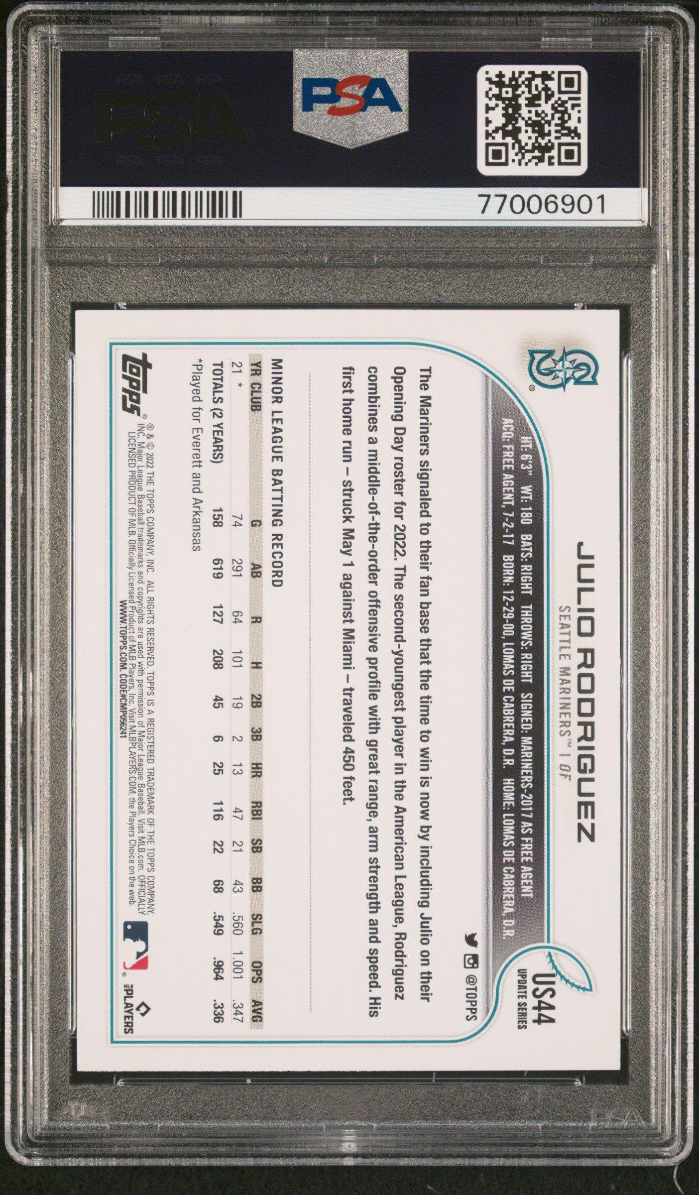 2022 Topps Update Us44 Julio Rodriguez Gold Foil PSA 9