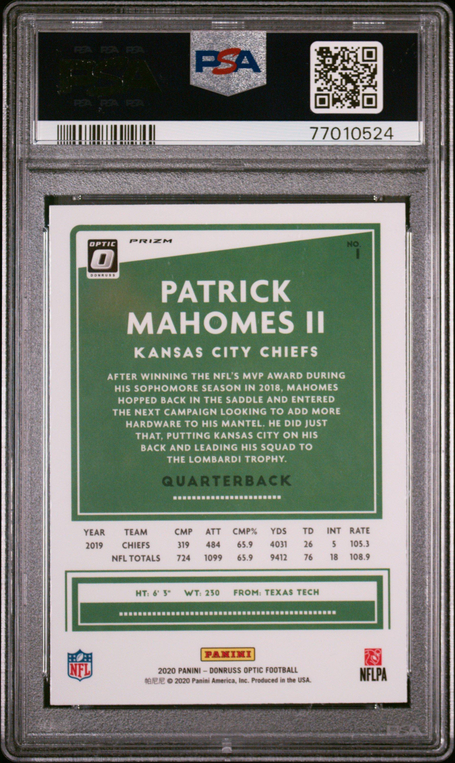 2020 Panini Donruss Optic 1 Patrick Mahomes Ii Holo PSA 10