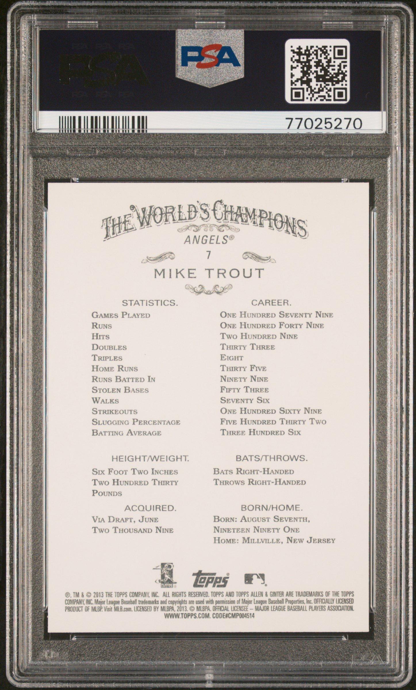 2013 Topps Allen & Ginter 7 Mike Trout PSA 10