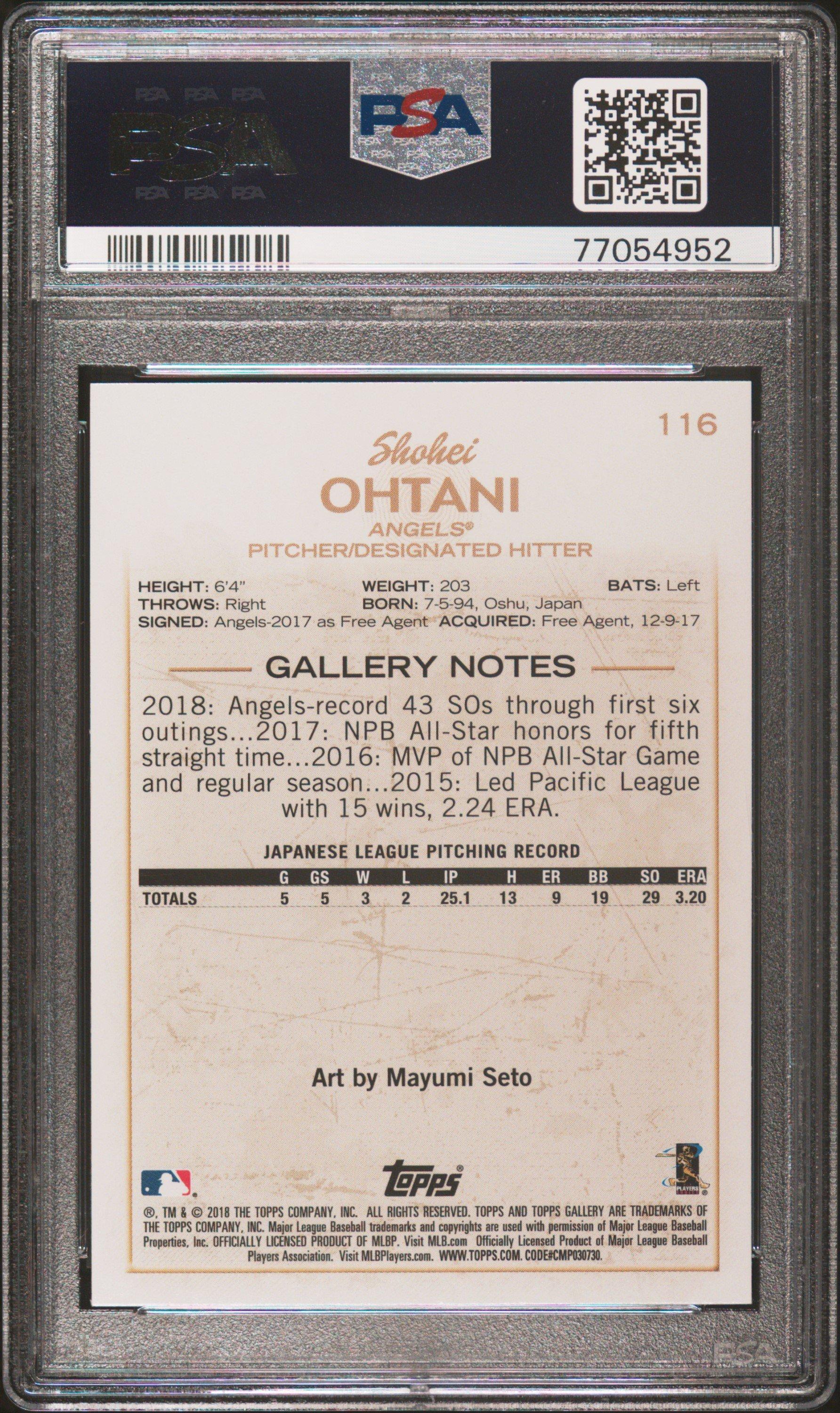 2018 Topps Gallery 116 Shohei Ohtani PSA 10