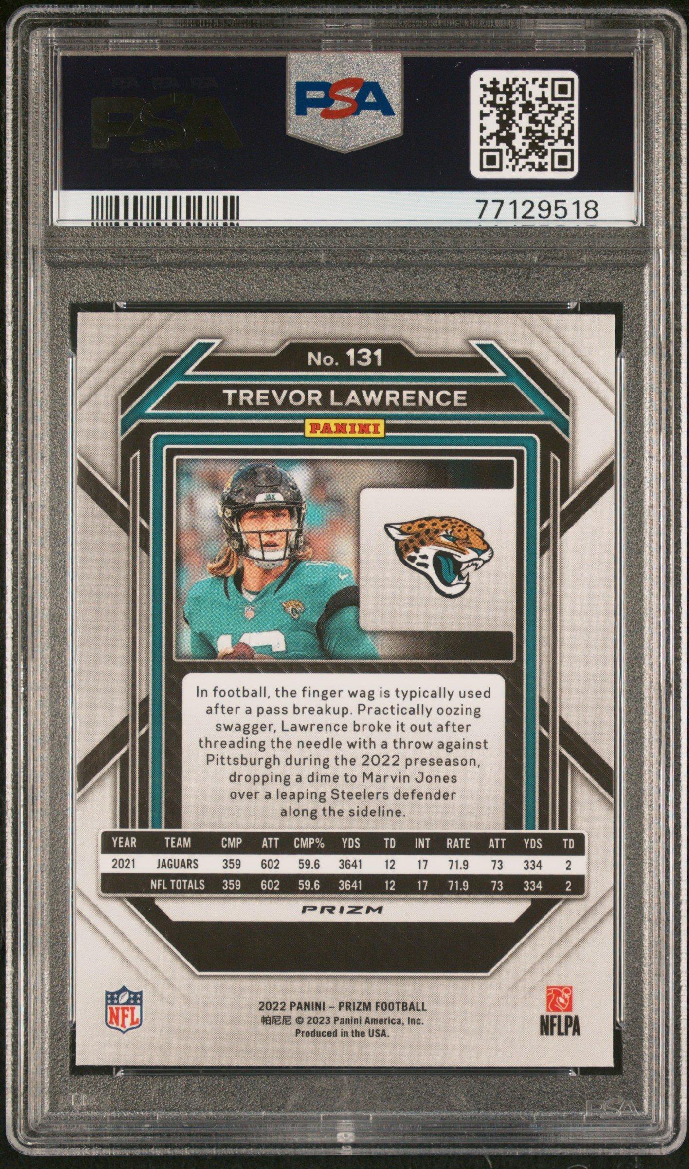 2022 Panini Prizm 131 Trevor Lawrence Light Blue Prizm PSA 10