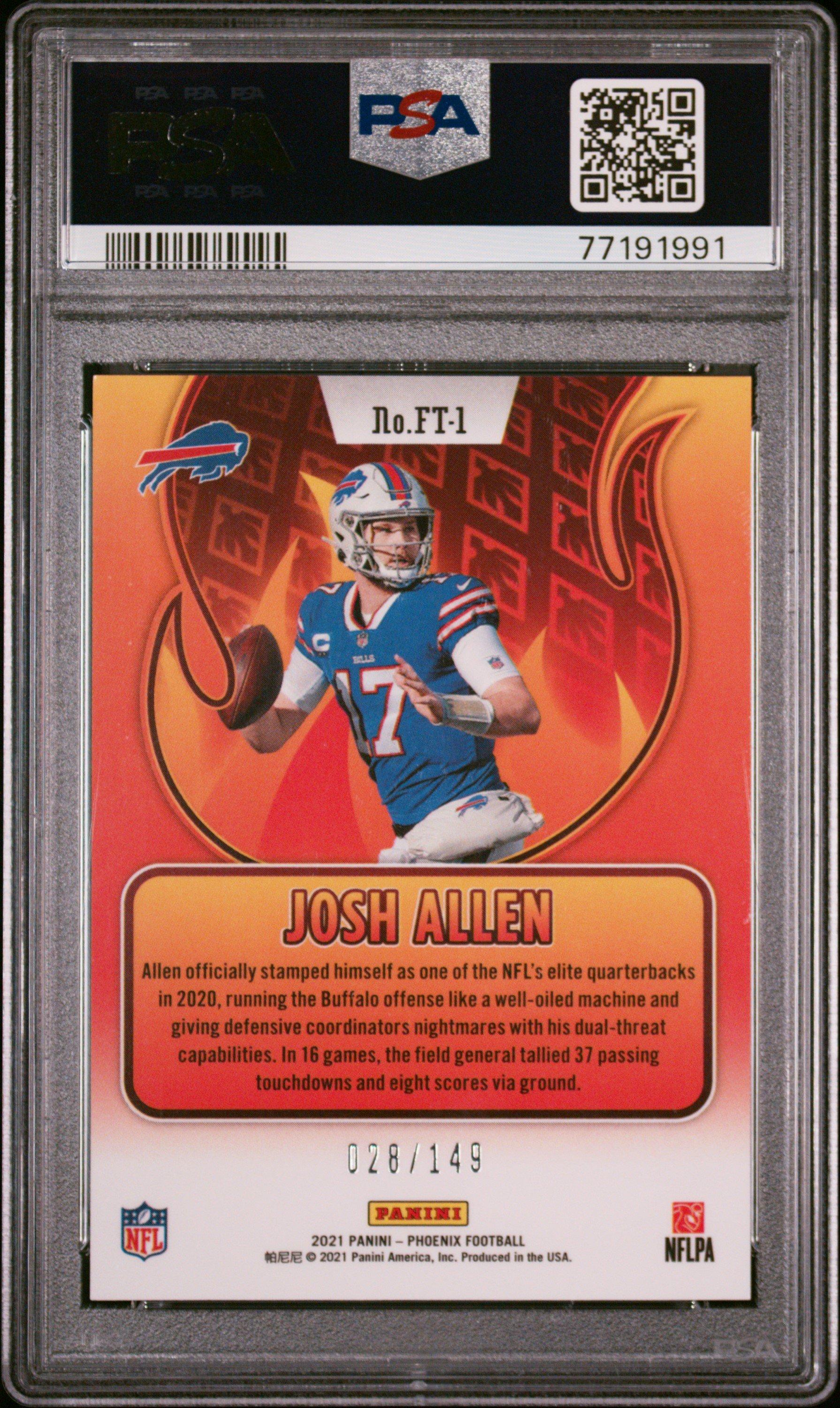 2021 Panini Phoenix Flame Throwers Ft-1 Josh Allen Teal PSA 9