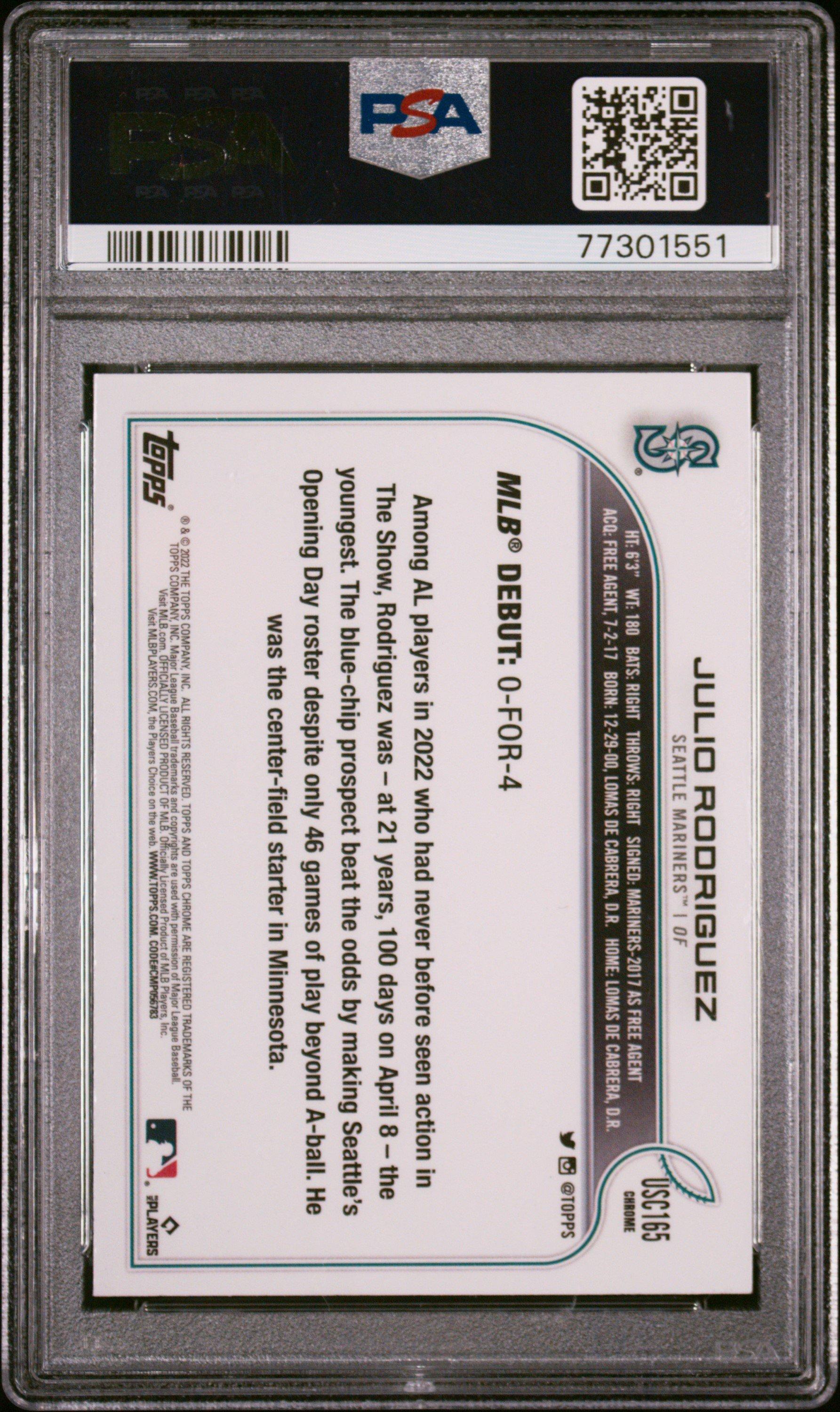 2022 Topps Chrome Update Usc165 Julio Rodriguez Purple Refractor PSA 10