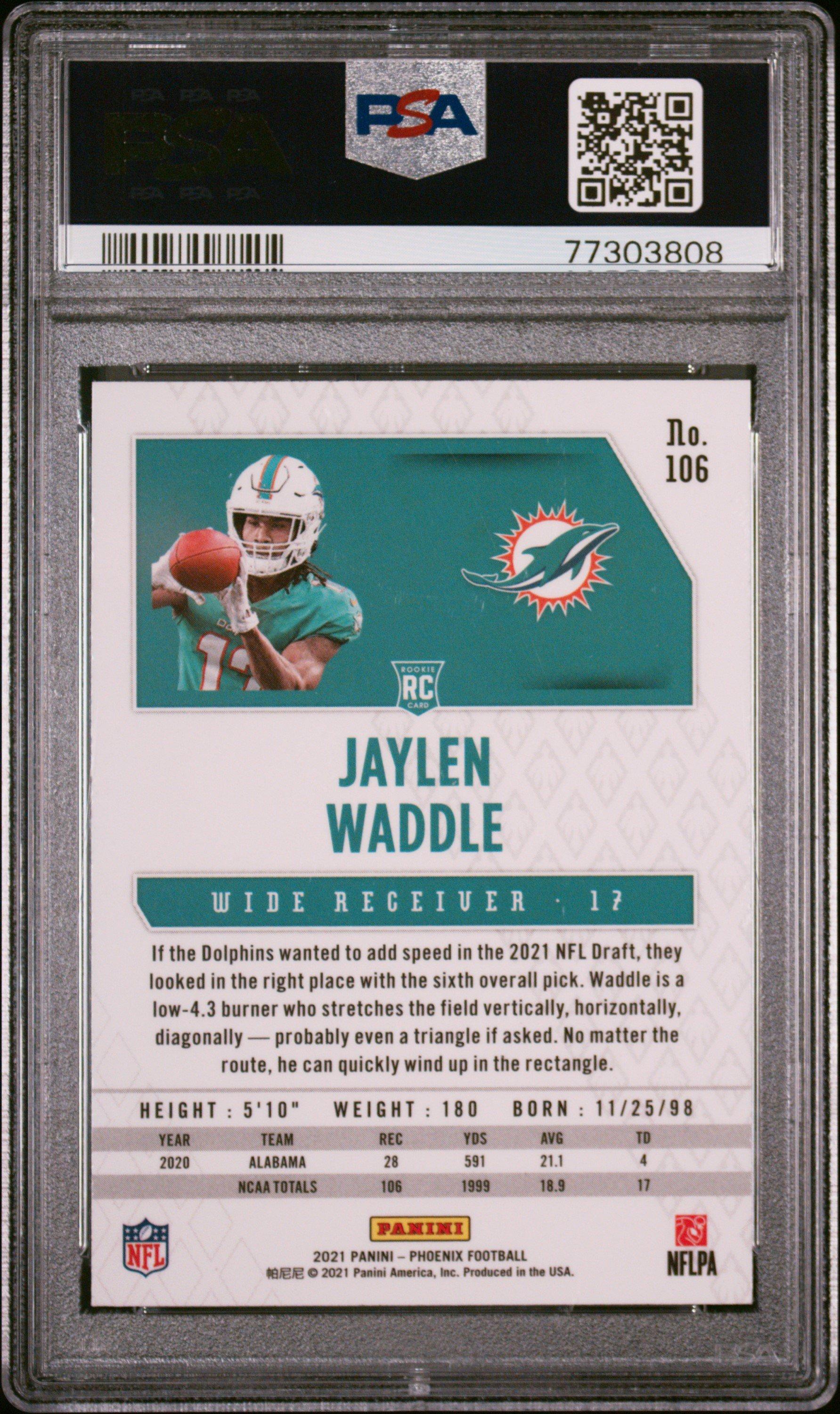 2021 Panini Phoenix 106 Jaylen Waddle Fire Burst PSA 10
