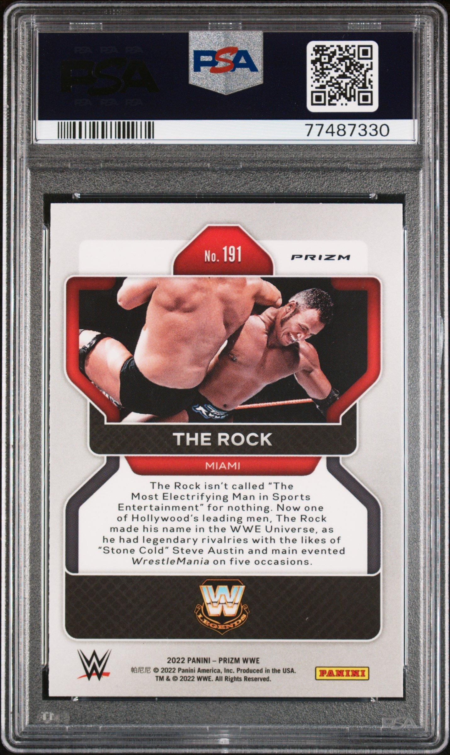 2022 Panini Prizm Wwe 191 The Rock Red/white/blue Prizm PSA 10