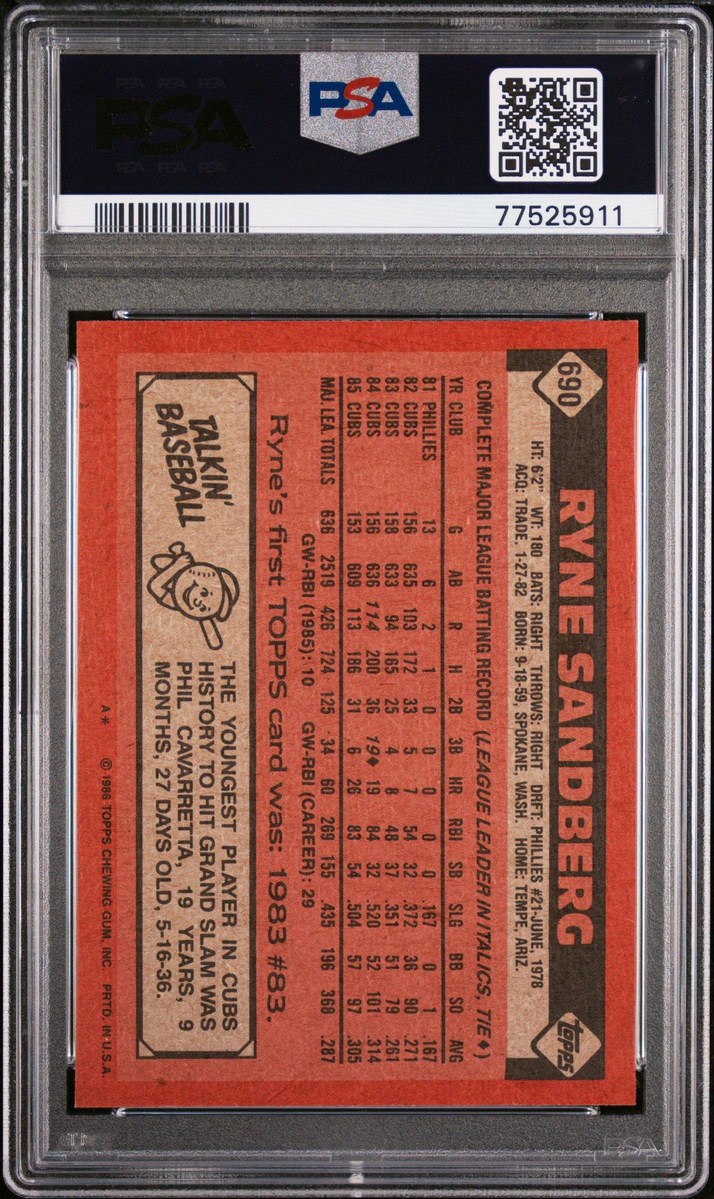 1986 Topps 690 Ryne Sandberg PSA 8