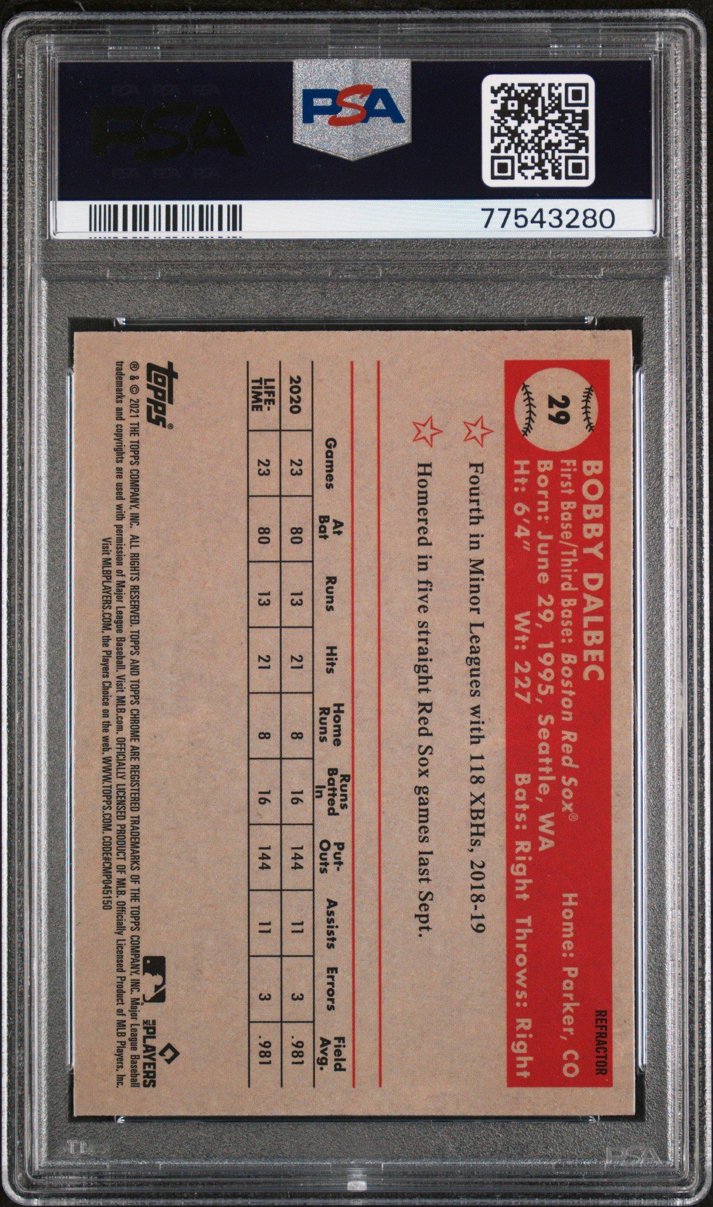 2021 Topps Chrome Platinum Anniversary 29 Bobby Dalbec Refractor PSA 9