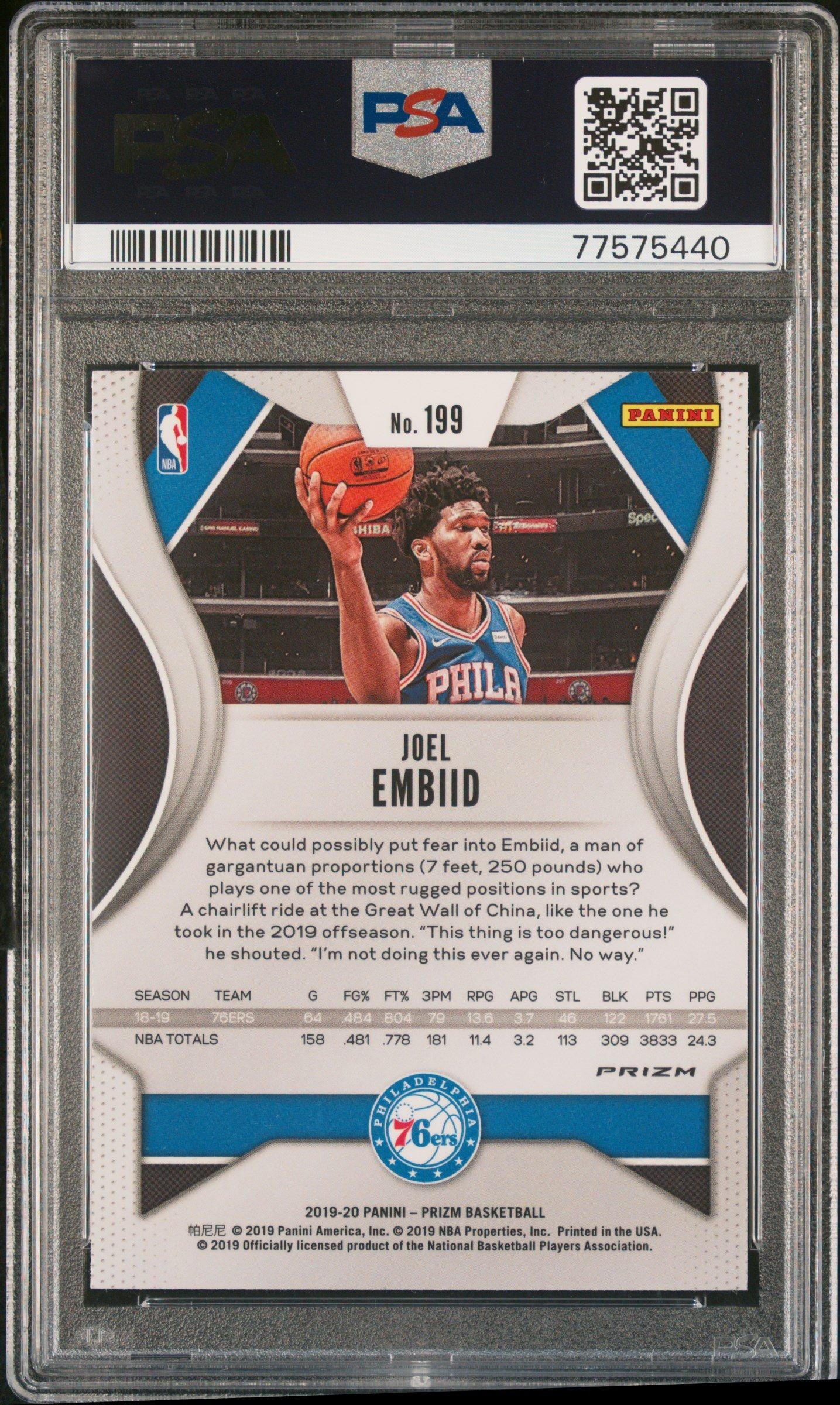 2019 Panini Prizm 199 Joel Embiid Orange Ice PSA 10