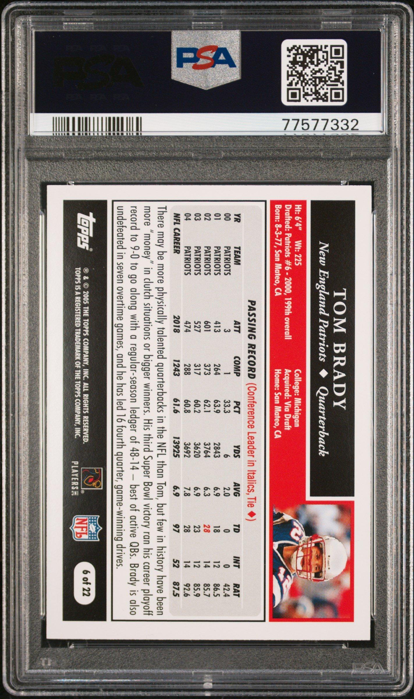 2005 Topps Turn Back The Clock 6 Tom Brady PSA 10