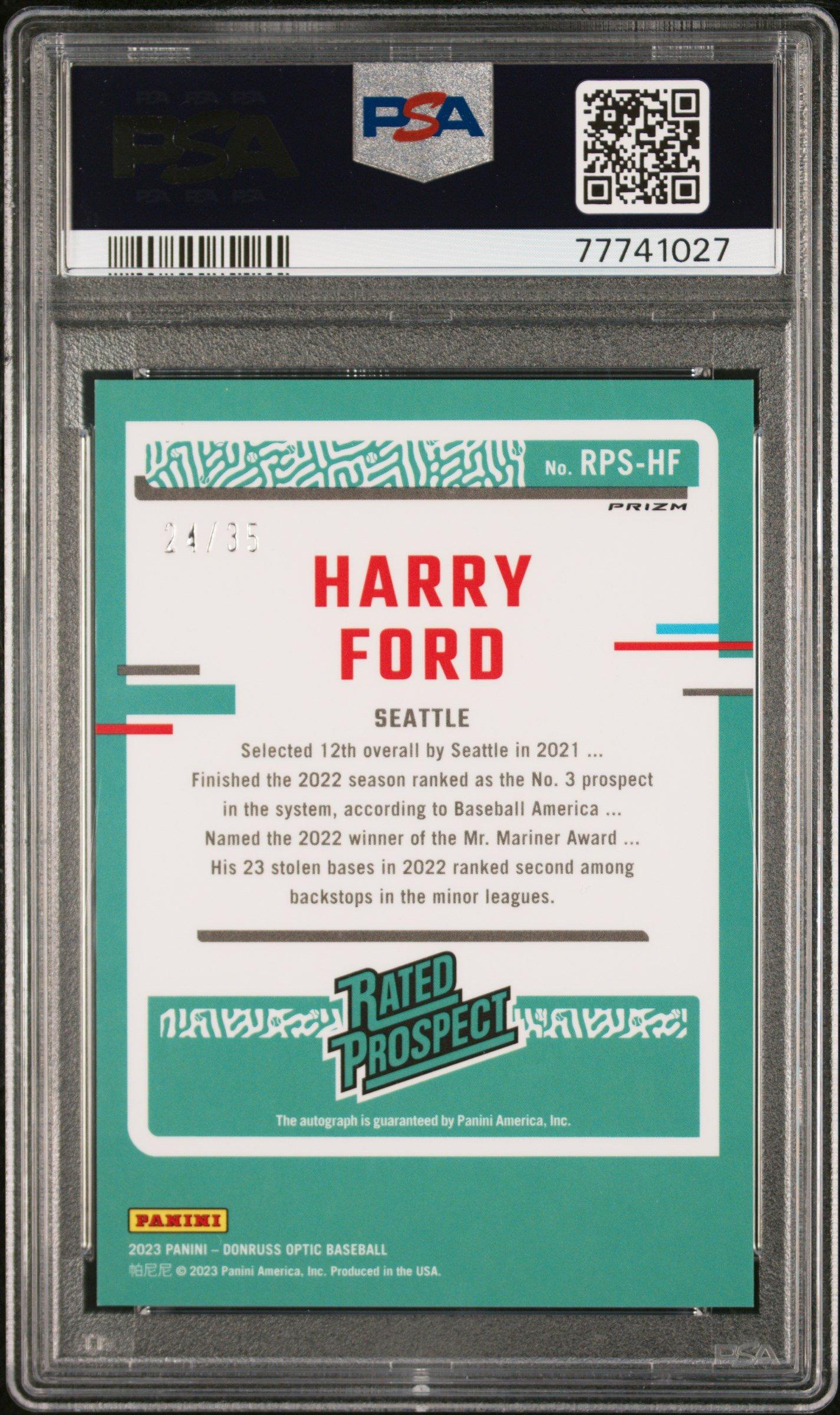 2023 Panini Donruss Optic Rated Prospect Signatures Rpshf Harry Ford Carolina Blue PSA 10