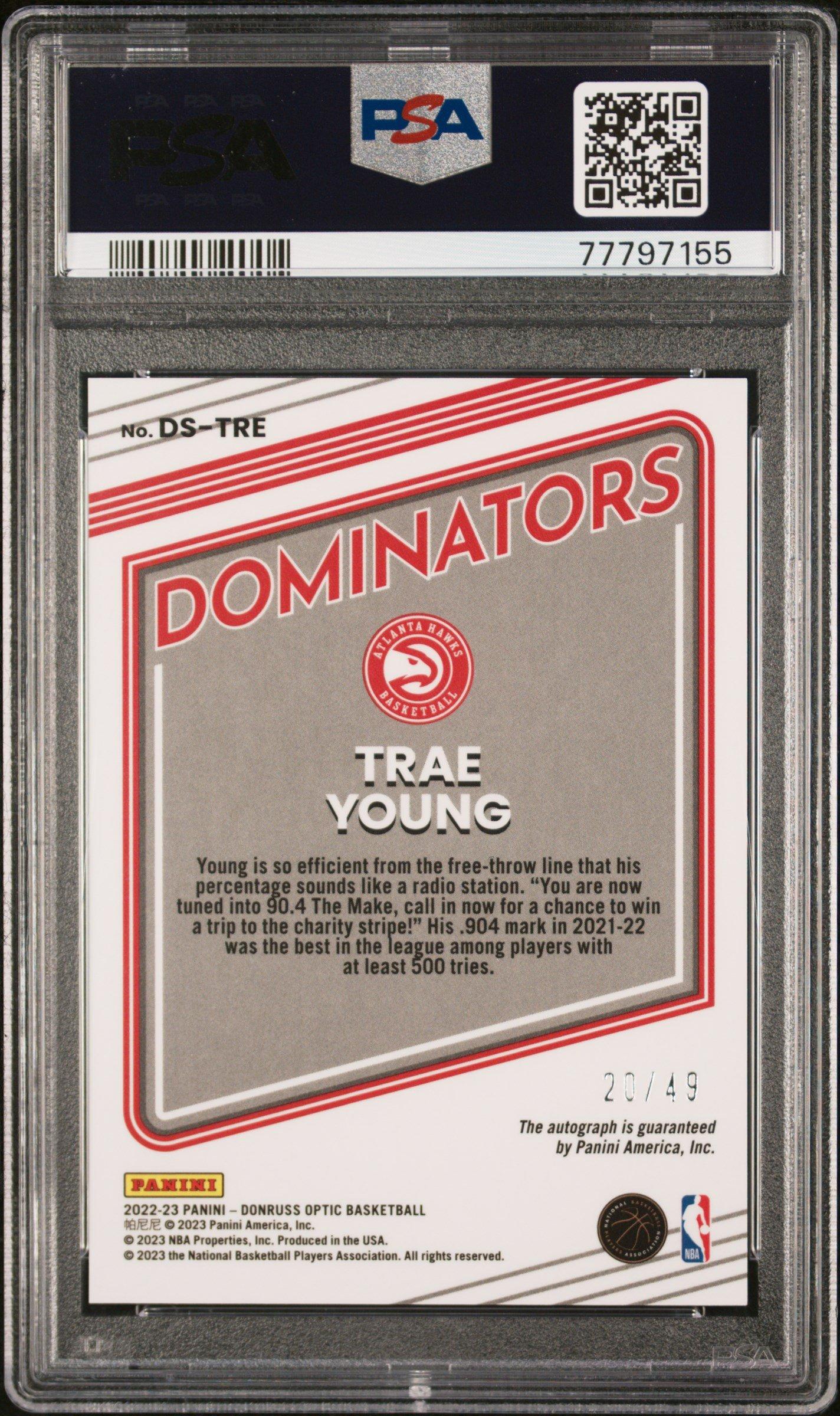 2022 Panini Donruss Optic Dominators Signatures Dstre Trae Young PSA 10
