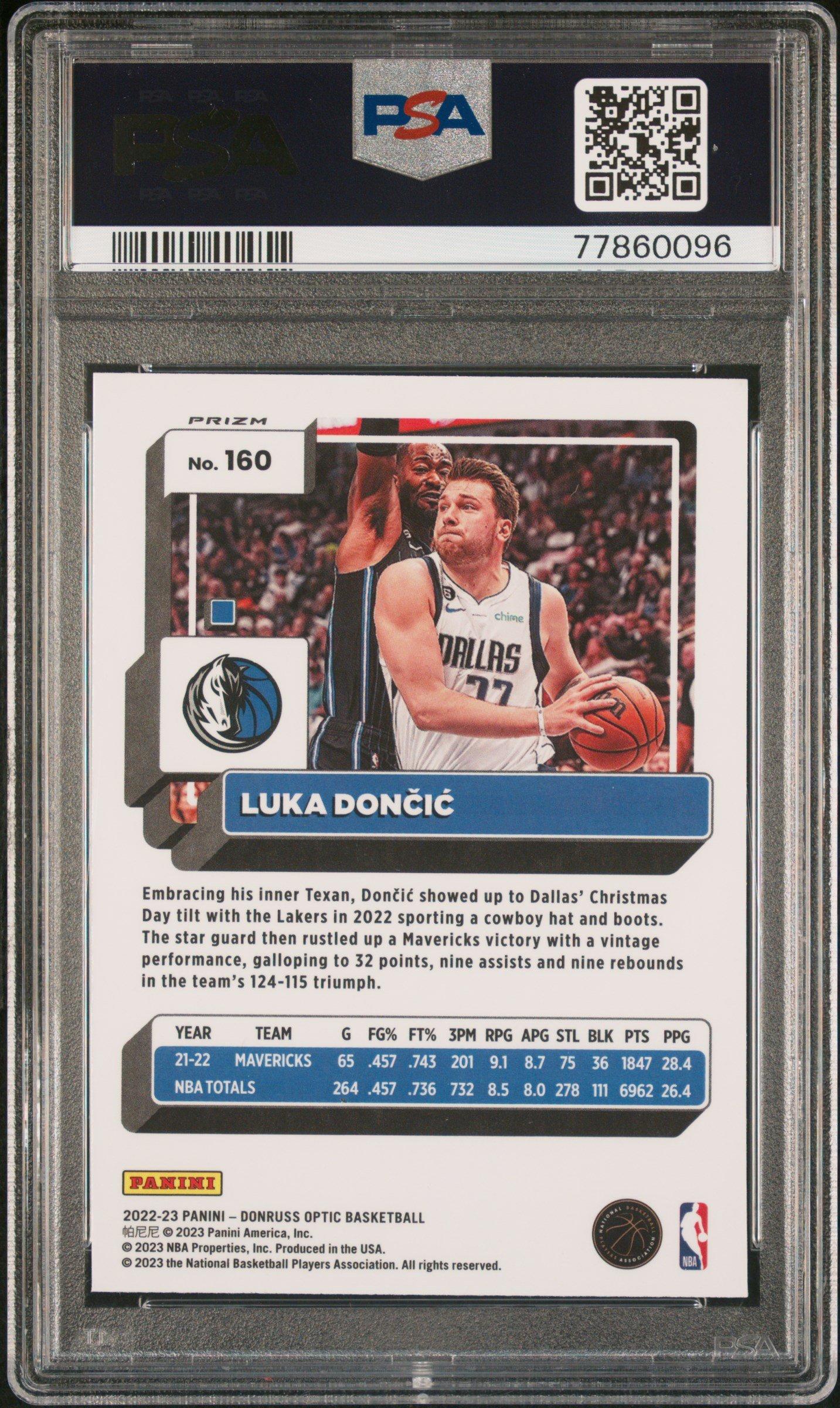2022 Panini Donruss Optic 160 Luka Doncic White Sparkle PSA 10