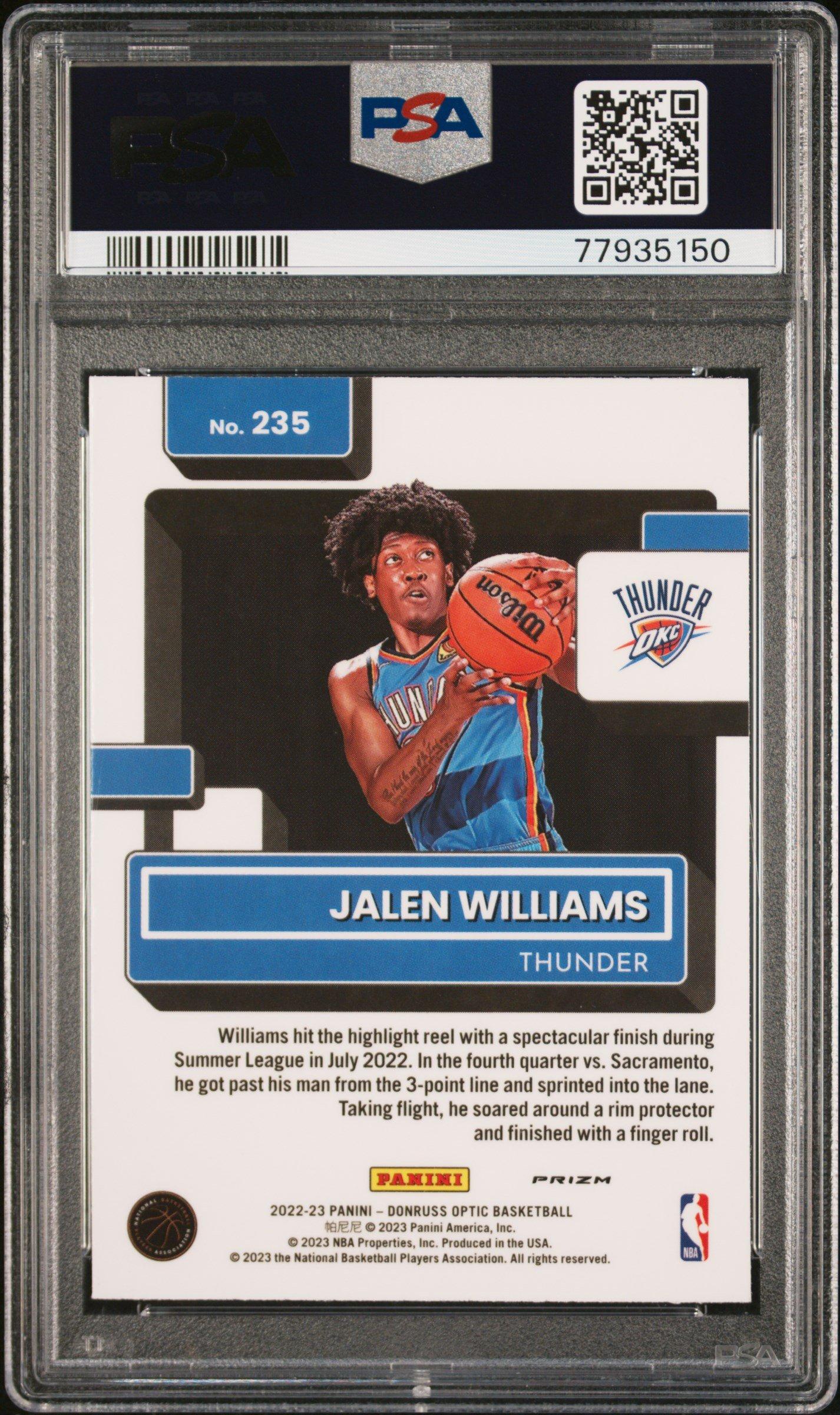 2022 Panini Donruss Optic 235 Jalen Williams Holo PSA 9