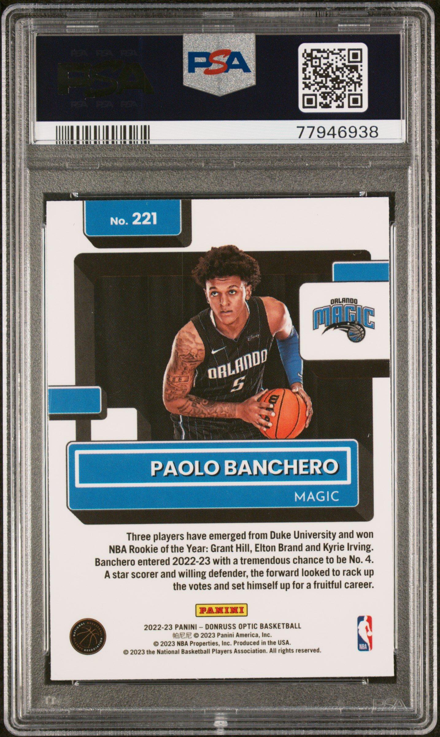 2022 Panini Donruss Optic 221 Paolo Banchero PSA 10