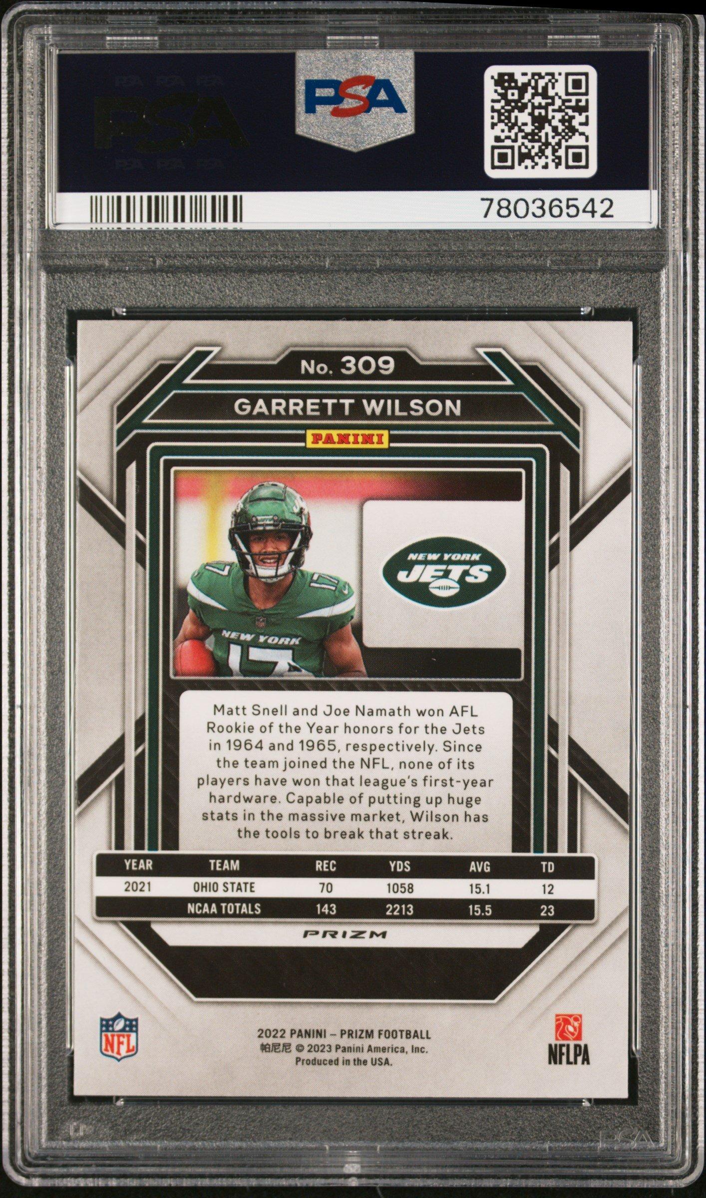 2022 Panini Prizm 309 Garrett Wilson Red/white/blue PSA 10