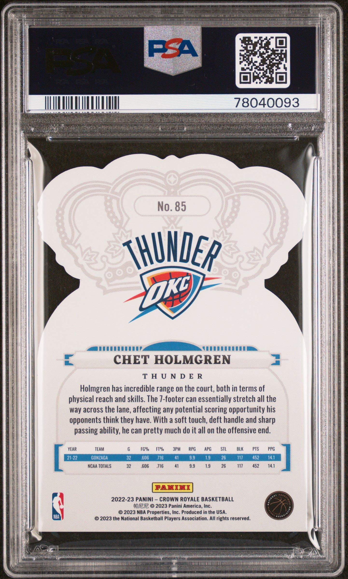 2022 Panini Crown Royale 85 Chet Holmgren Crystal PSA 10