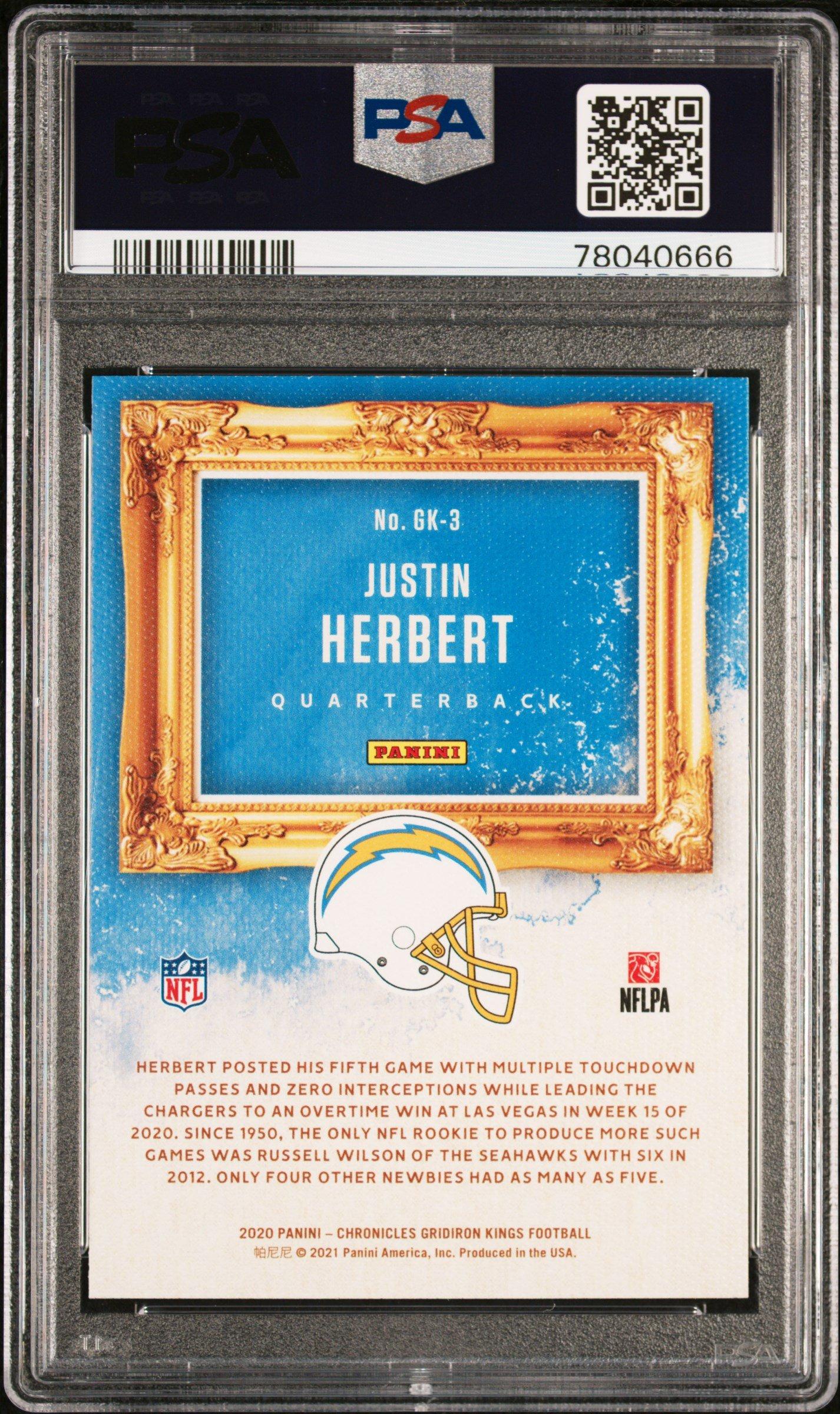 2020 Panini Chronicles Gridiron Kings Gk3 Justin Herbert PSA 9