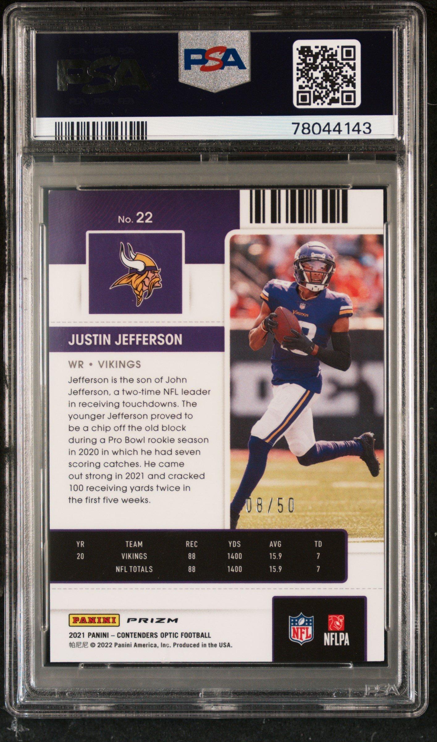 2021 Panini Contenders Optic 22 Justin Jefferson Orange PSA 9