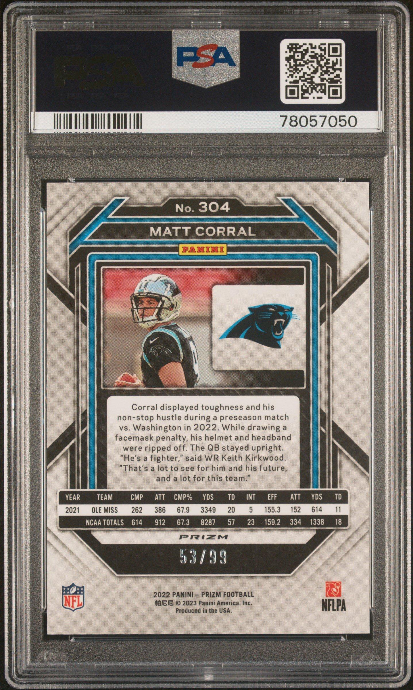 2022 Panini Prizm 304 Matt Corral Blue Ice PSA 9