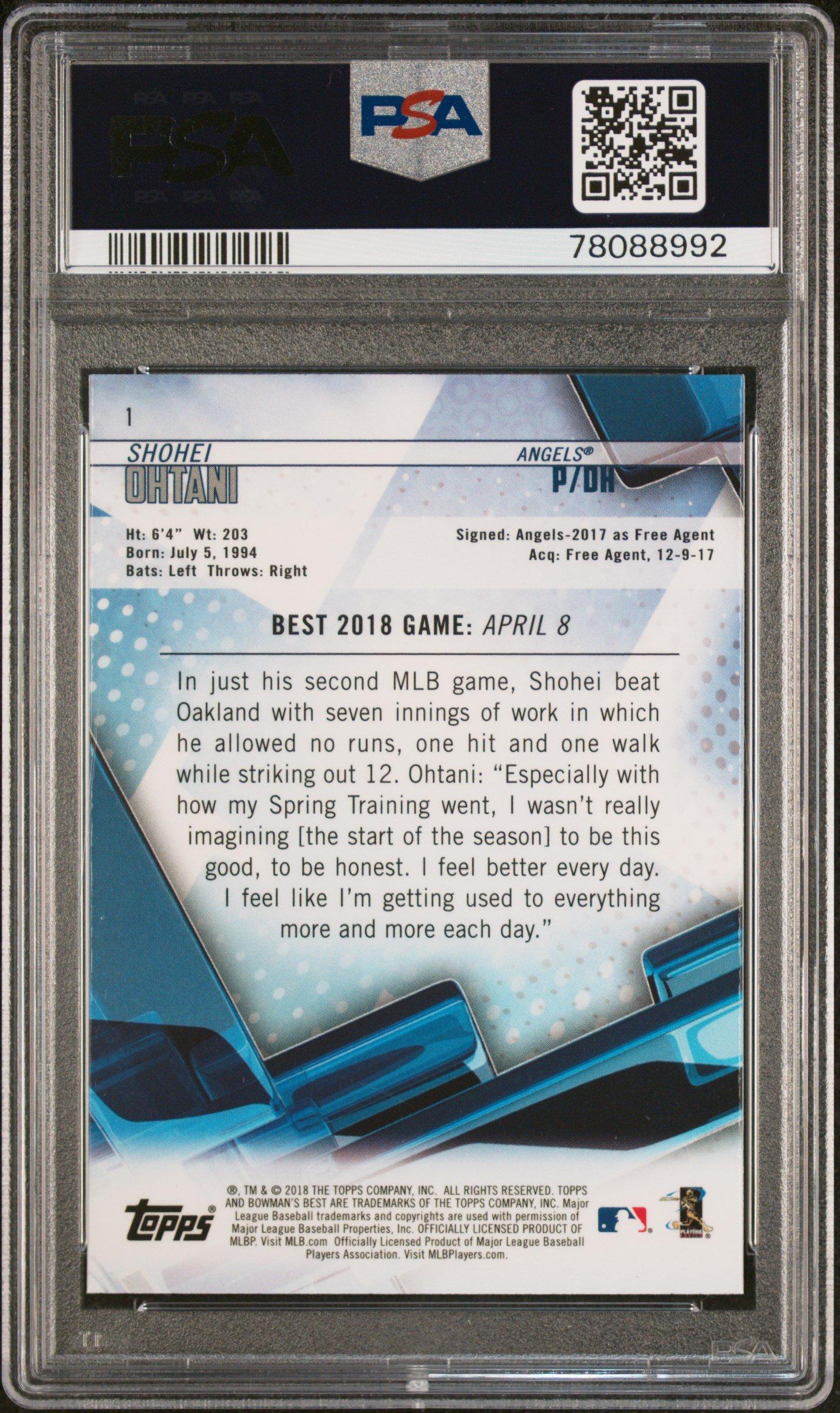 2018 Bowman's Best 1 Shohei Ohtani PSA 10