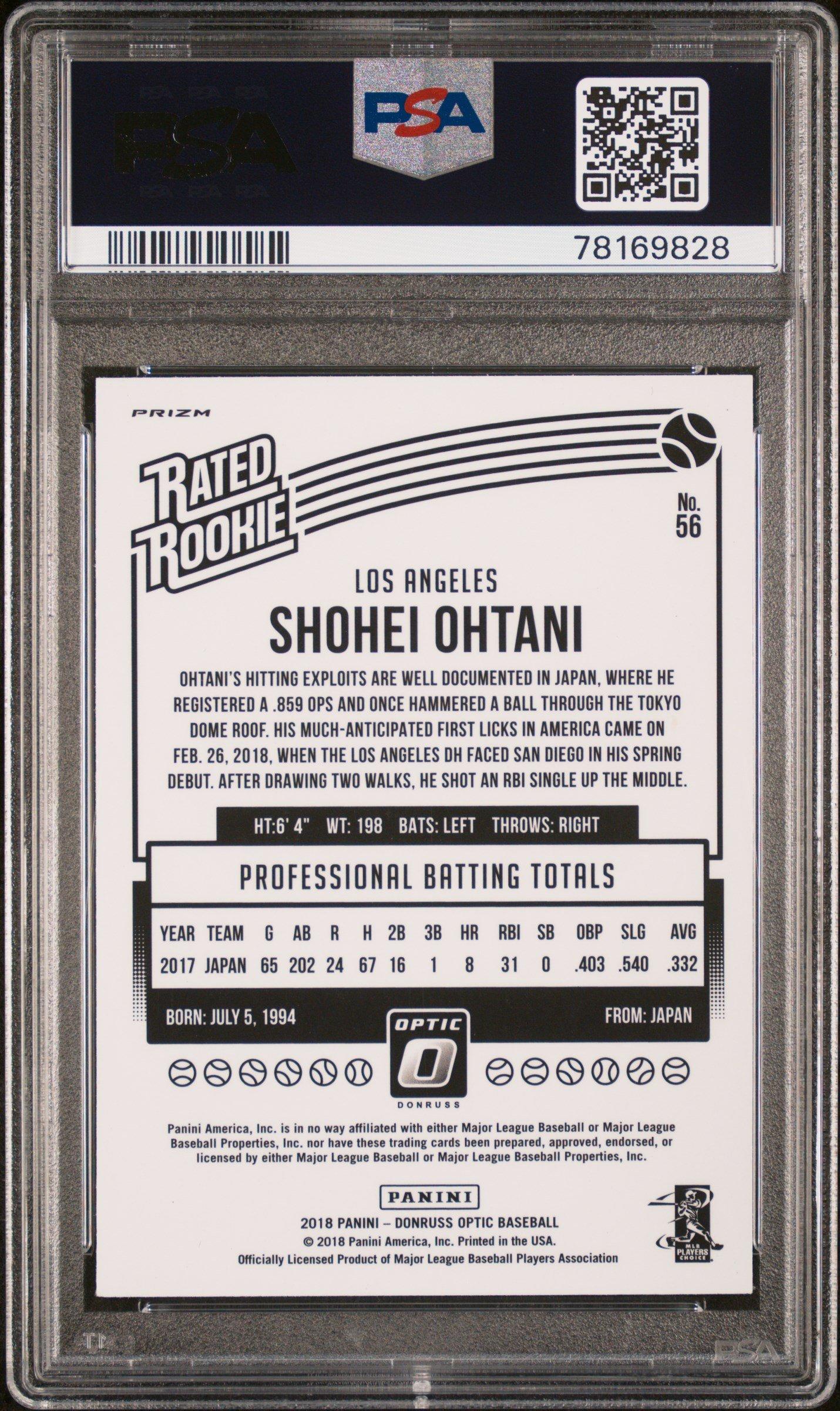 2018 Panini Donruss Optic 56 Shohei Ohtani Variation-holo PSA 9