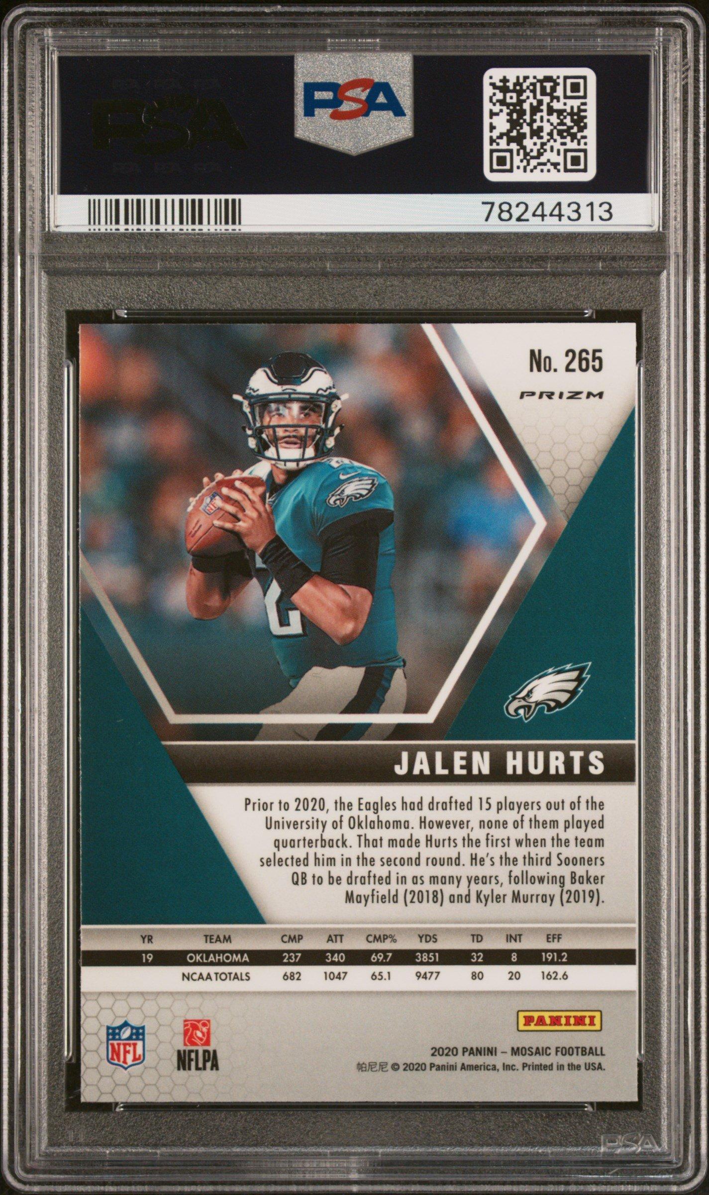2020 Panini Mosaic 265 Jalen Hurts No Huddle Silver PSA 10