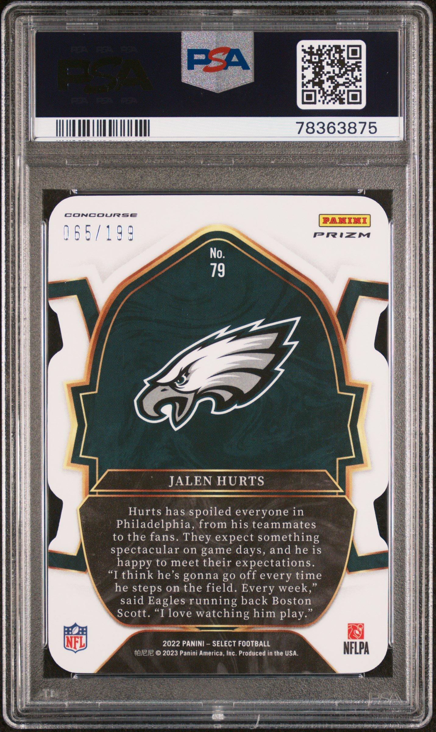2022 Panini Select 79 Jalen Hurts Die-cut Orange Prizm PSA 10