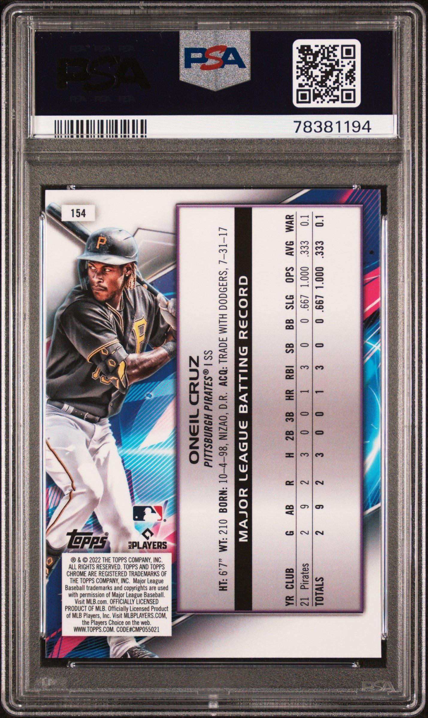 2022 Topps Cosmic Chrome 154 Oneil Cruz PSA 10