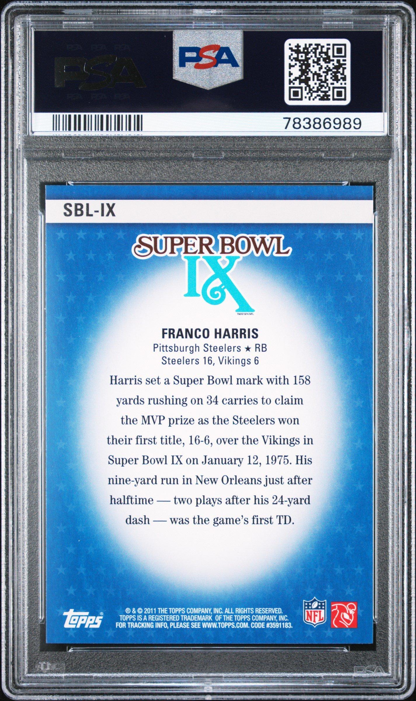 2011 Topps Super Bowl Legends Ix Franco Harris PSA 9