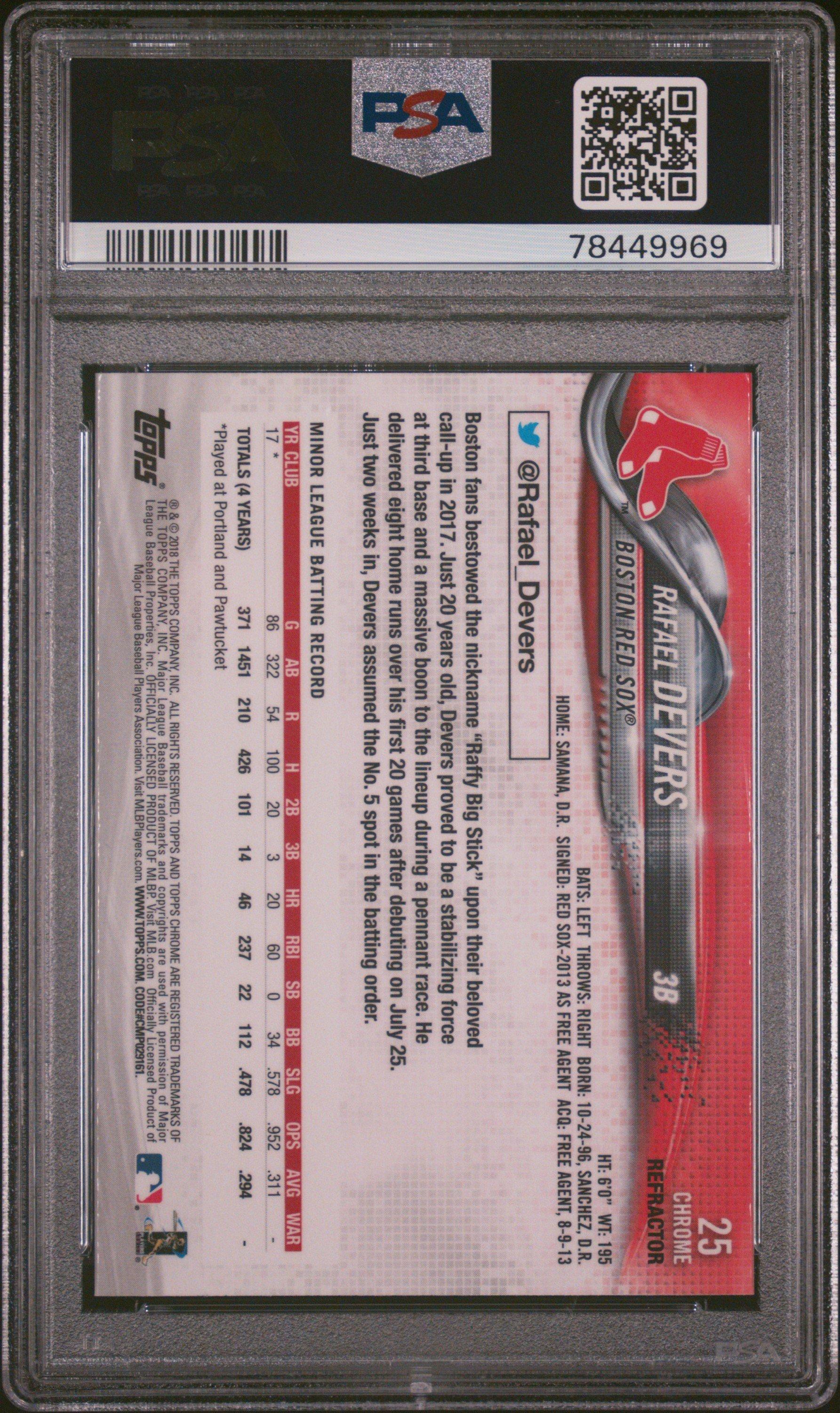 2018 Topps Chrome 25 Rafael Devers Batting-refractor PSA 10