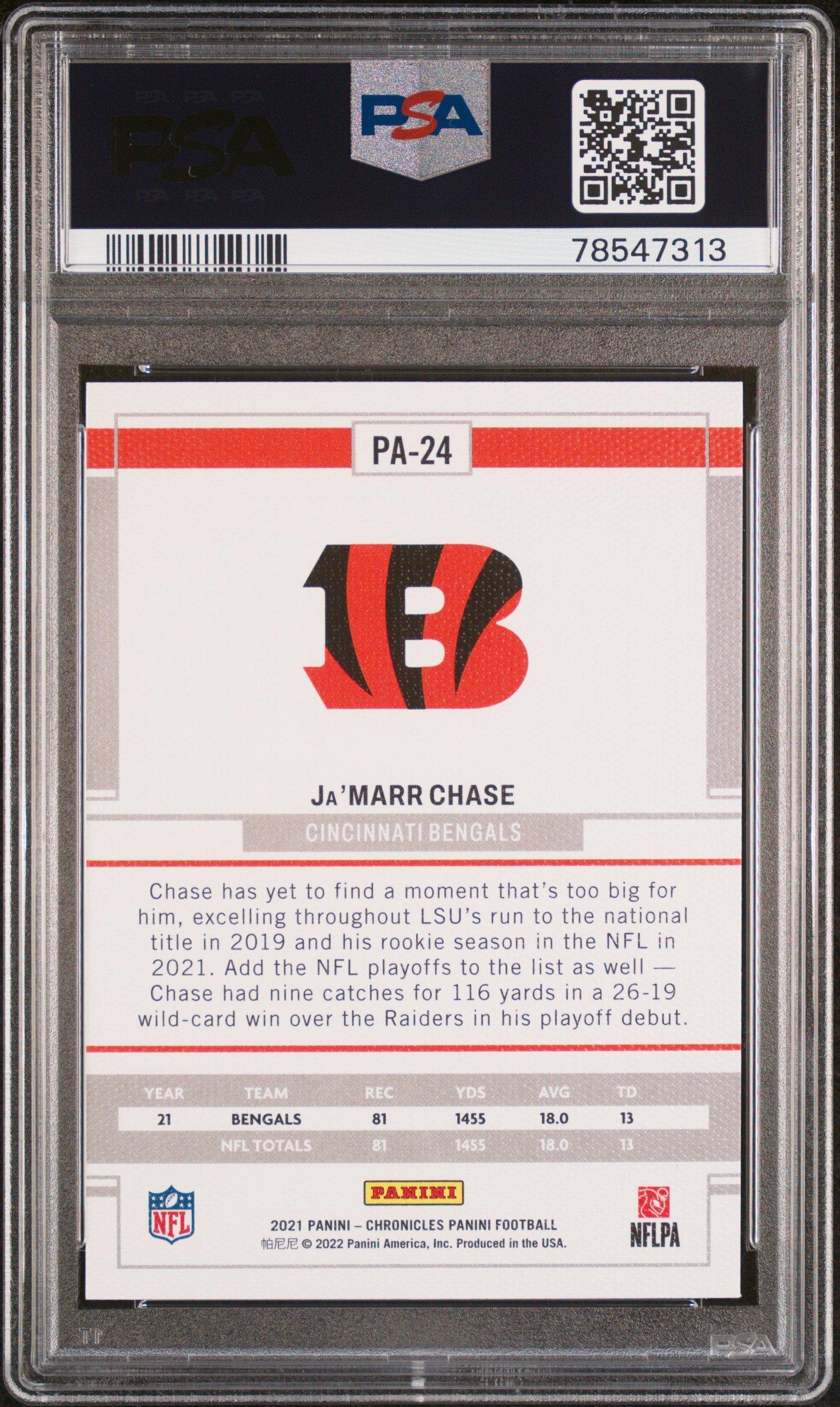 2021 Panini Chronicles Panini Pa24 Ja’marr Chase Pink PSA 9
