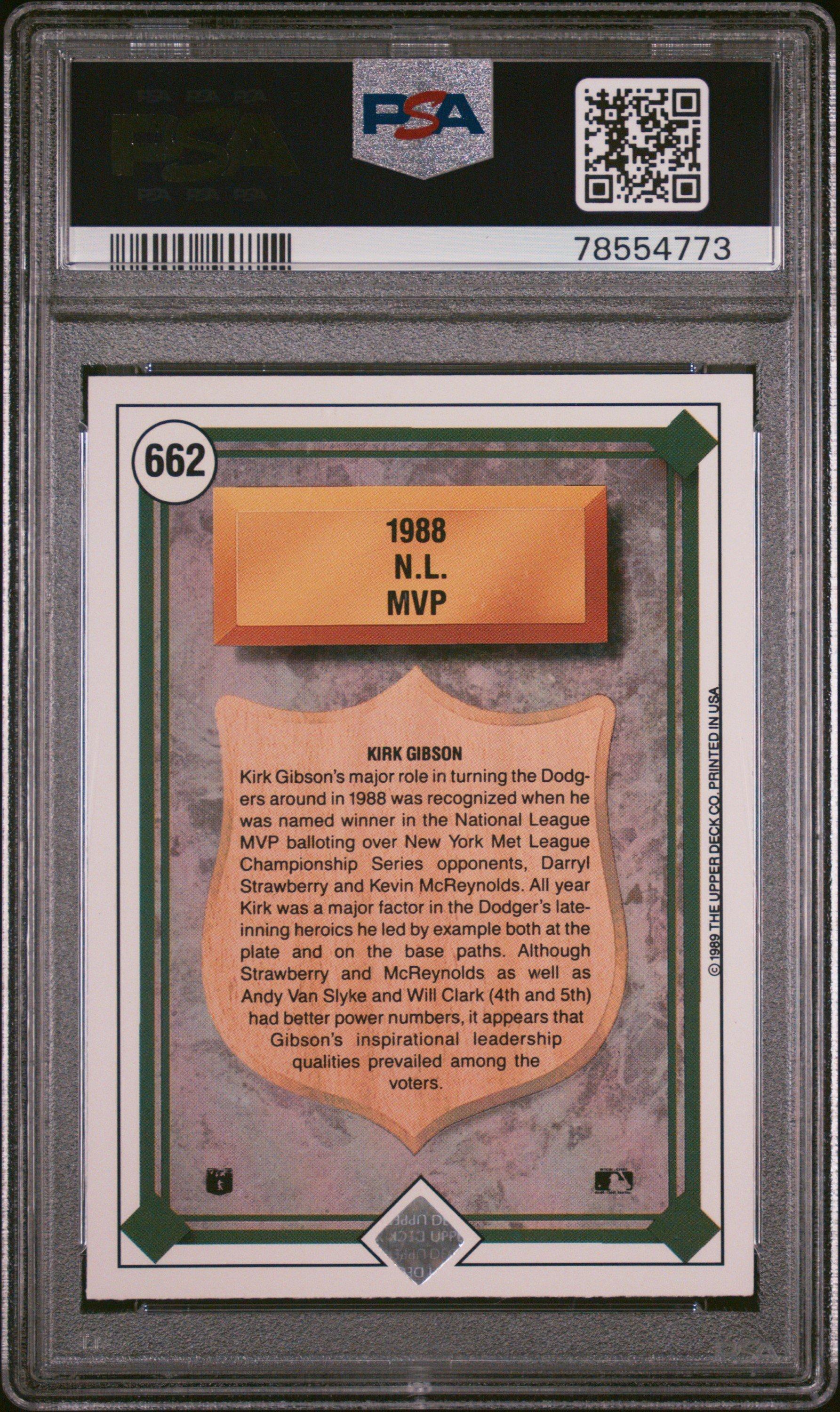 1989 Upper Deck 662 Kirk Gibson PSA 10