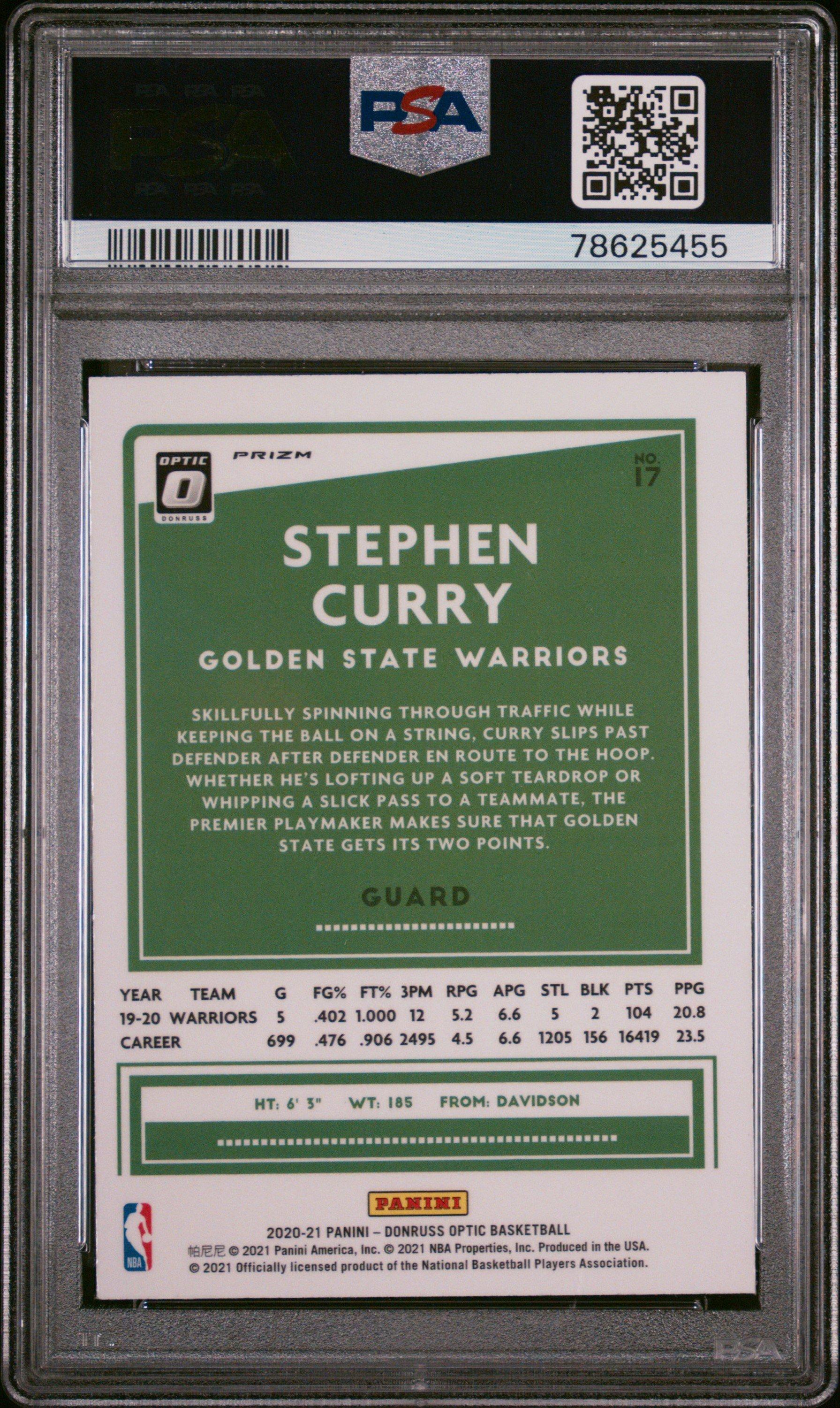 2020 Panini Donruss Optic 17 Stephen Curry Checkerboard PSA 9