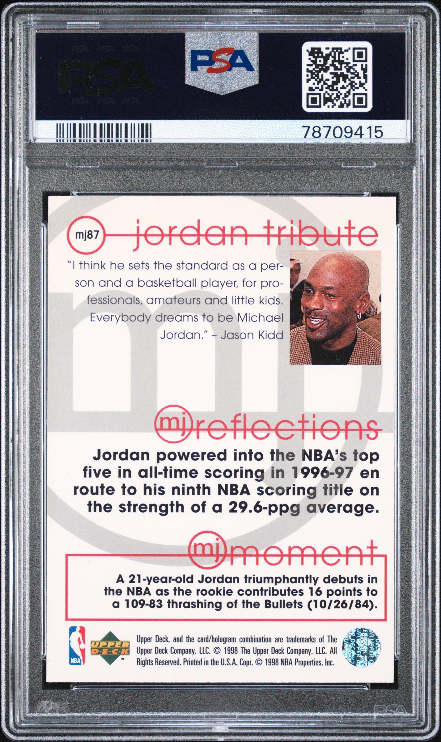 1998 Upper Deck Jordan Tribute Mj87 Michael Jordan Mj Reflections PSA 9