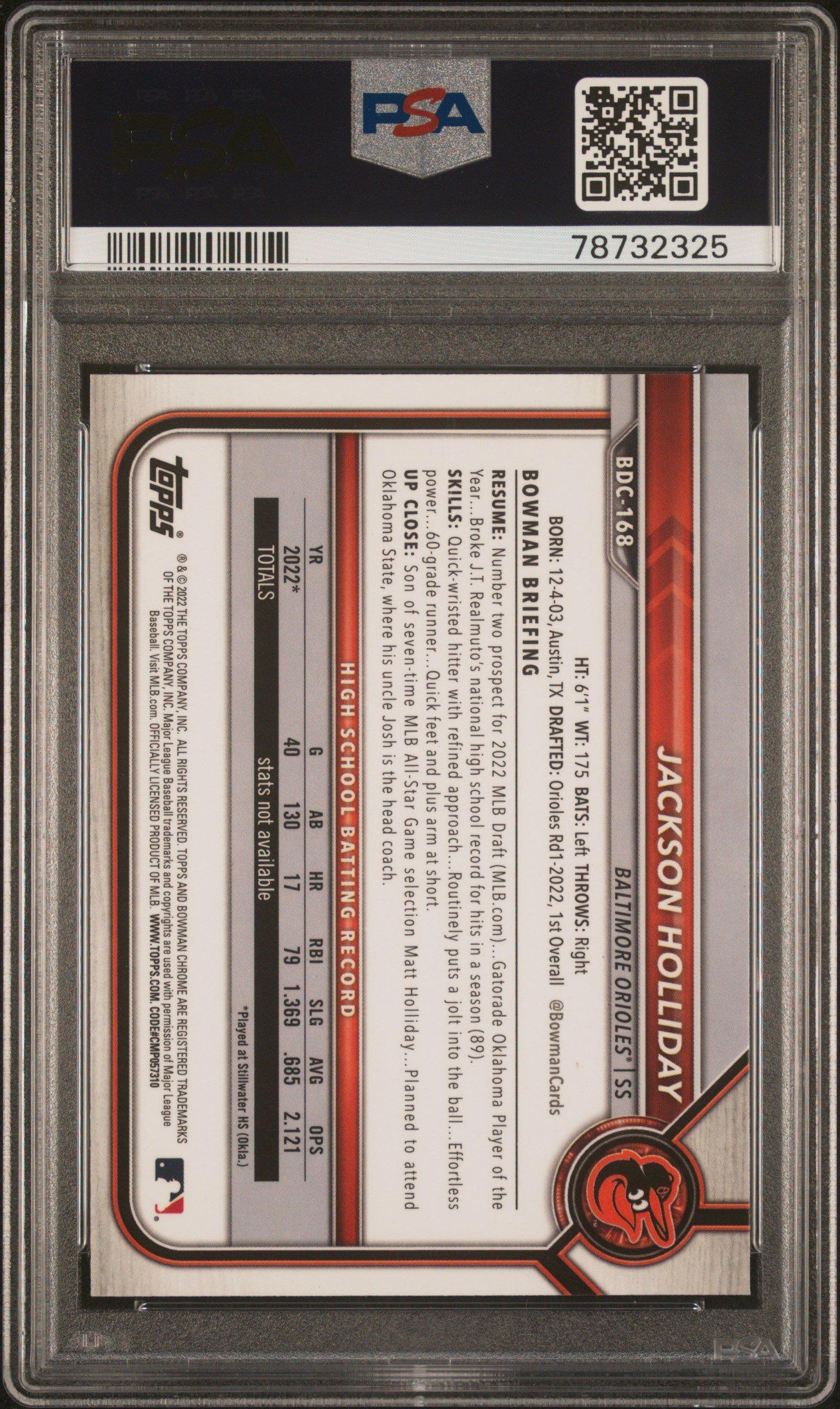 2022 Bowman Draft Bdc168 Jackson Holliday Chrome PSA