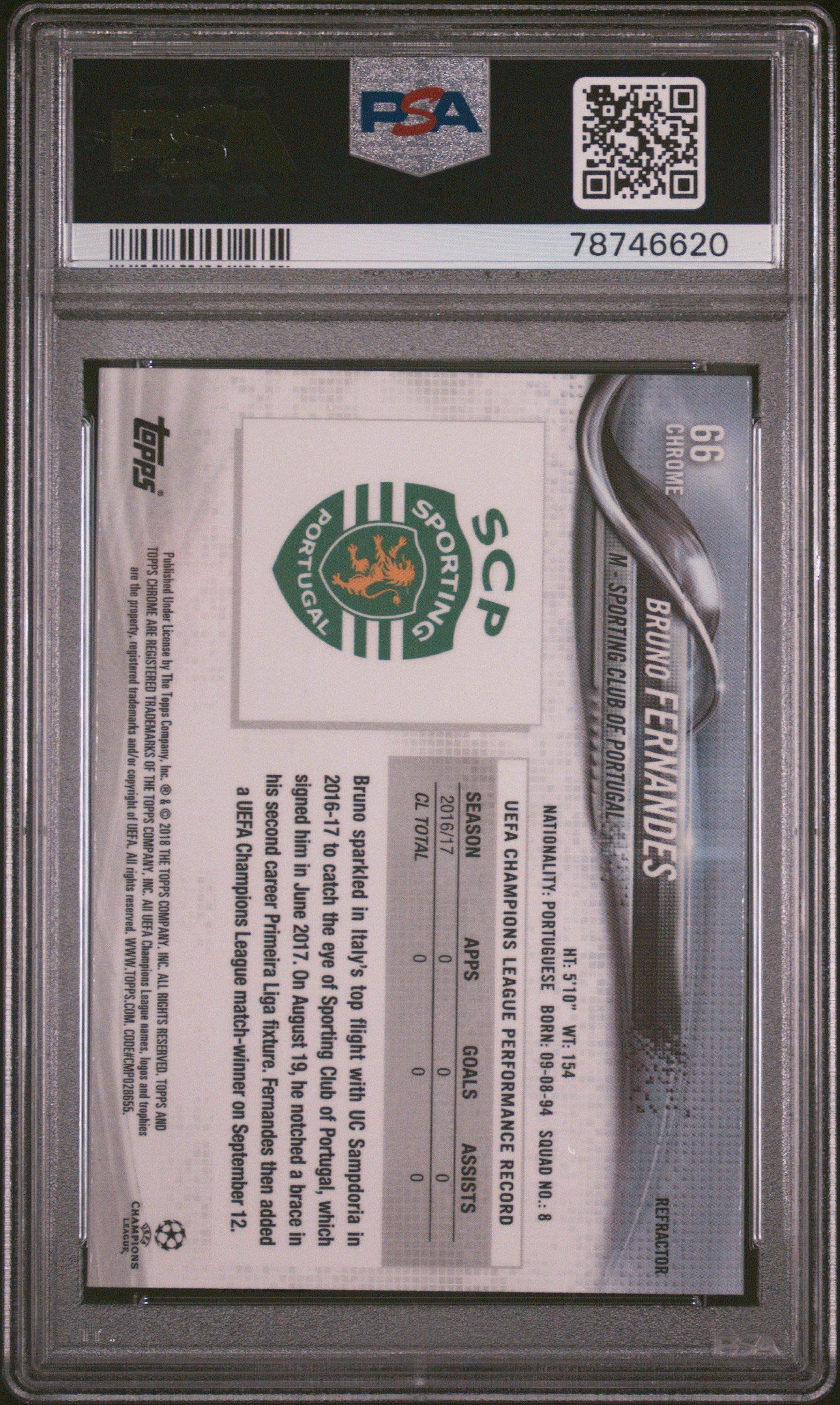 2017 Topps Chrome Uefa Champions League 66 Bruno Fernandes Refractor PSA 9