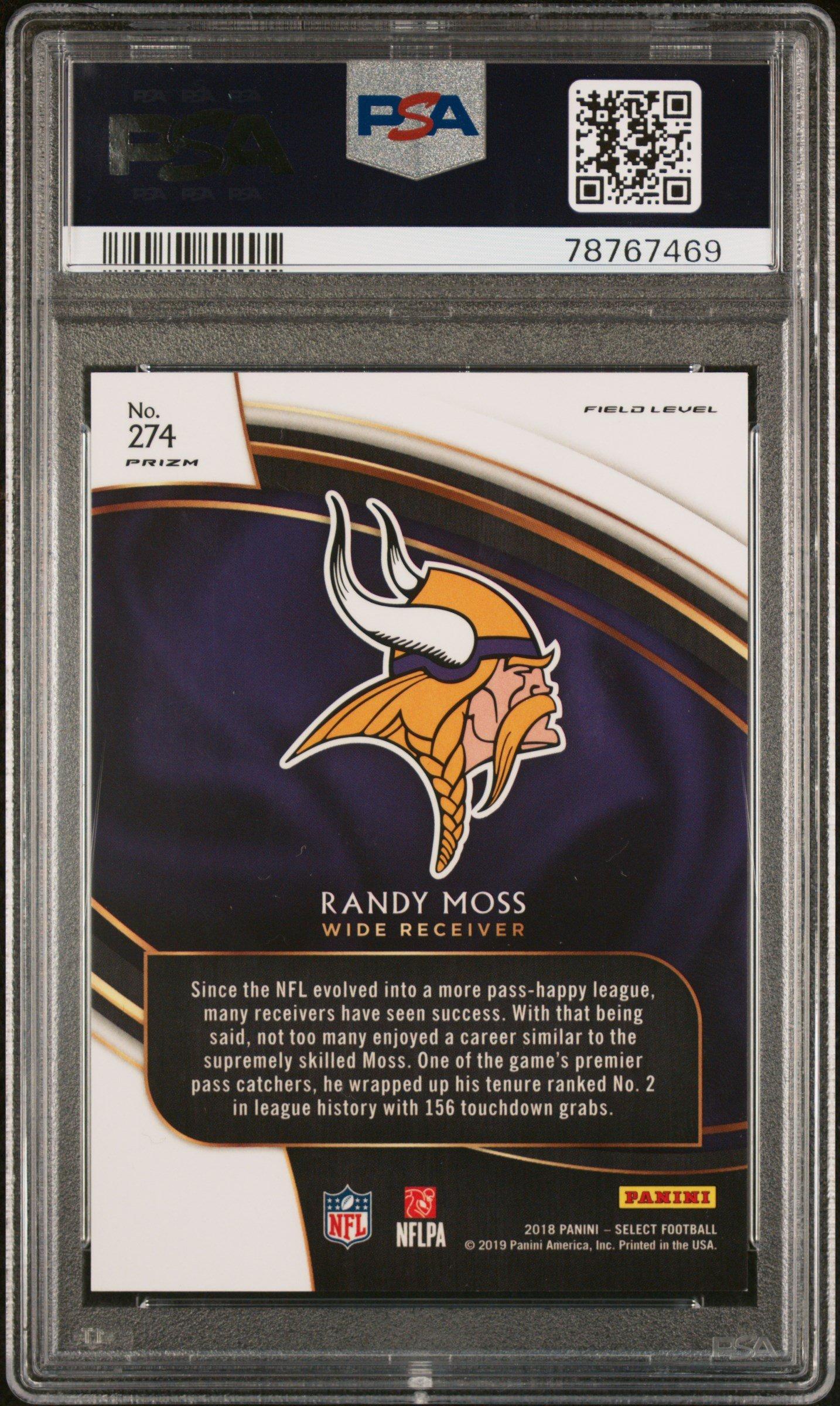 2018 Panini Select 274 Randy Moss Zebra Prizm PSA 10