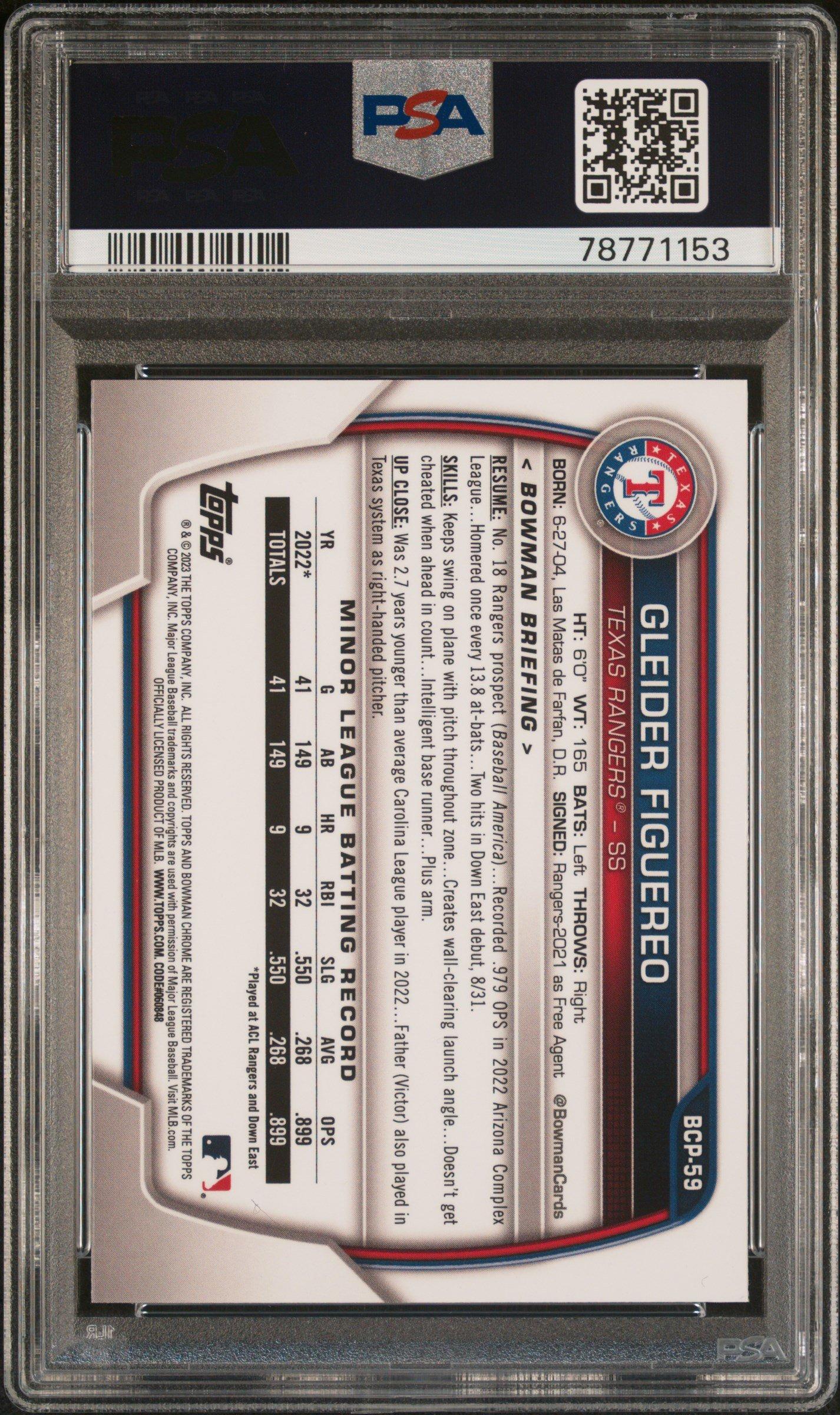 2023 Bowman Sapphire Edition Chrome Prospects Bcp59 Gleider Figuereo PSA 10