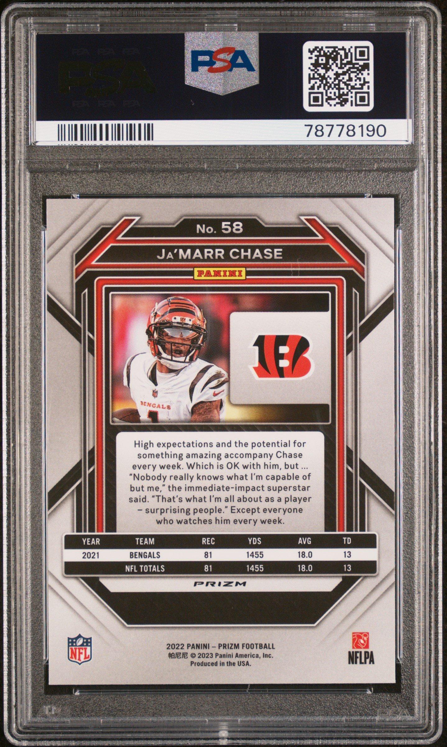 2022 Panini Prizm 58 Ja'marr Chase Light Blue Prizm PSA 9