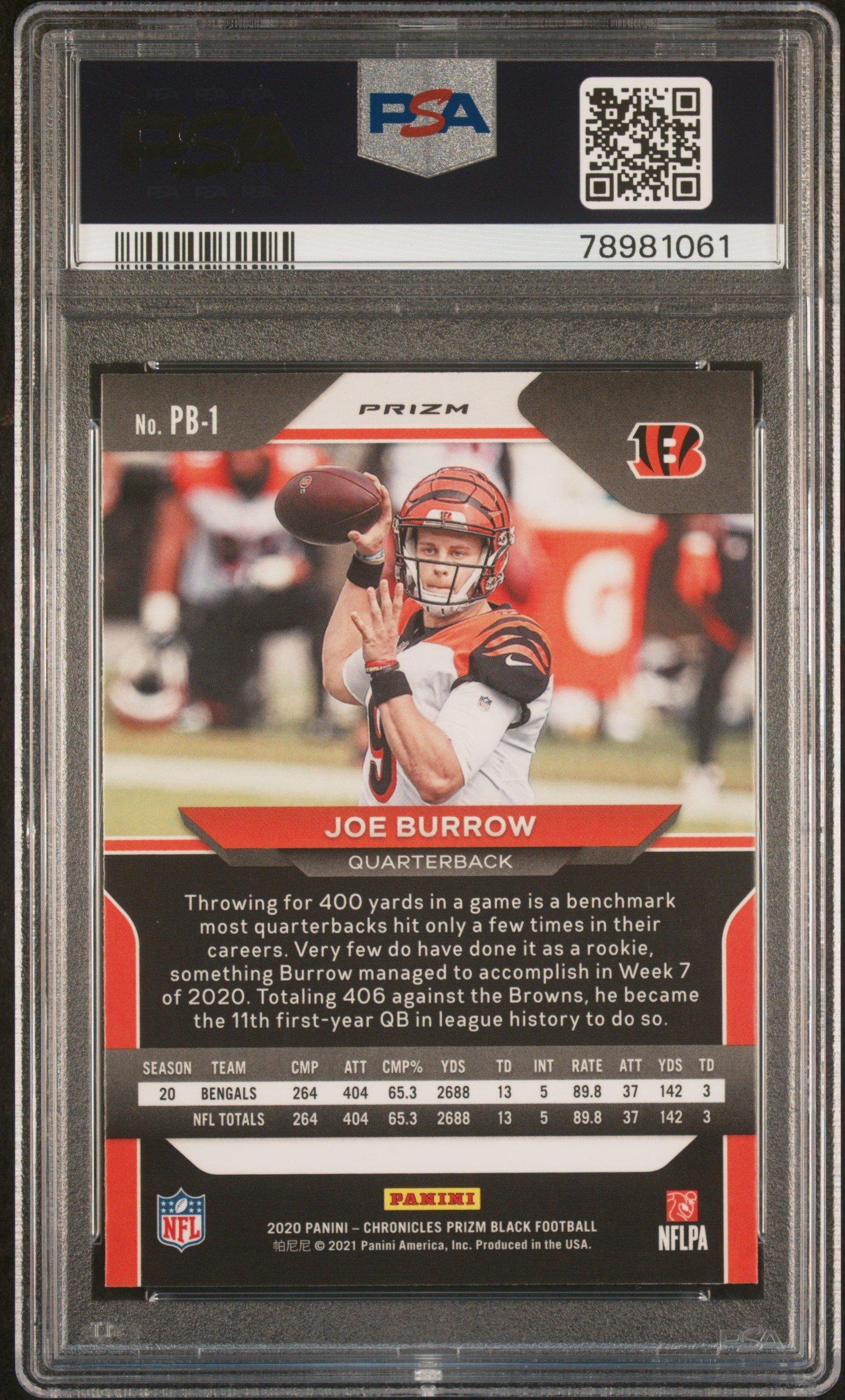 2020 Panini Chronicles Prizm Black Pb1 Joe Burrow Silver PSA 10