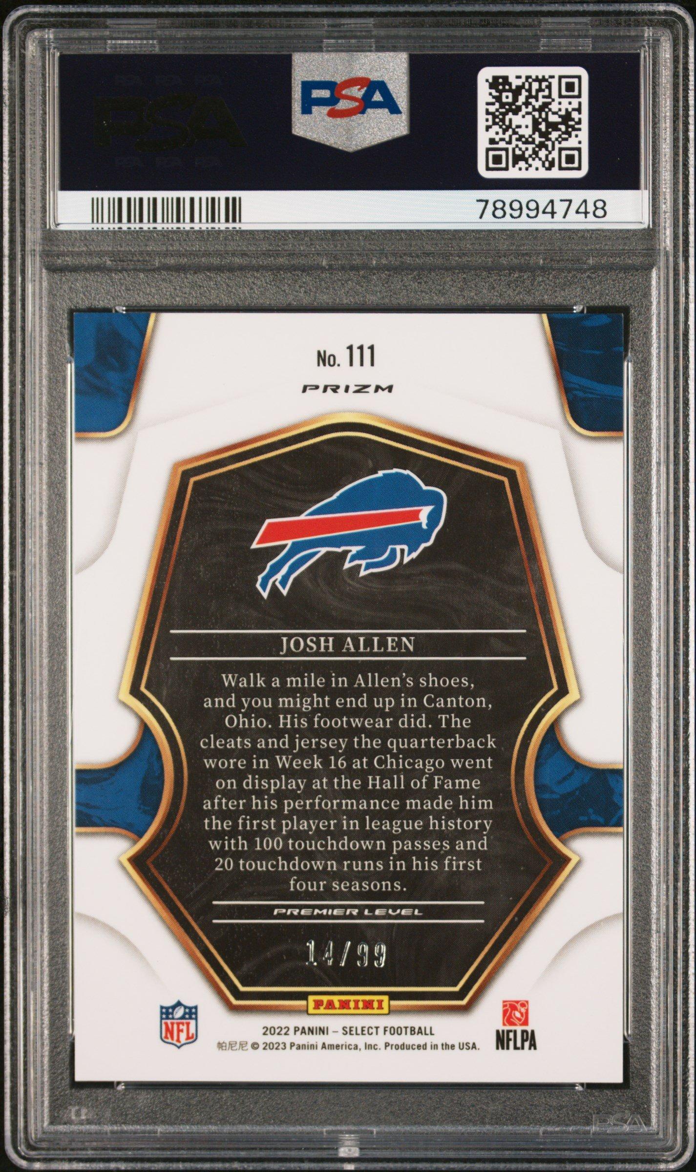 2022 Panini Select 111 Josh Allen Light Blue Prizm PSA 10